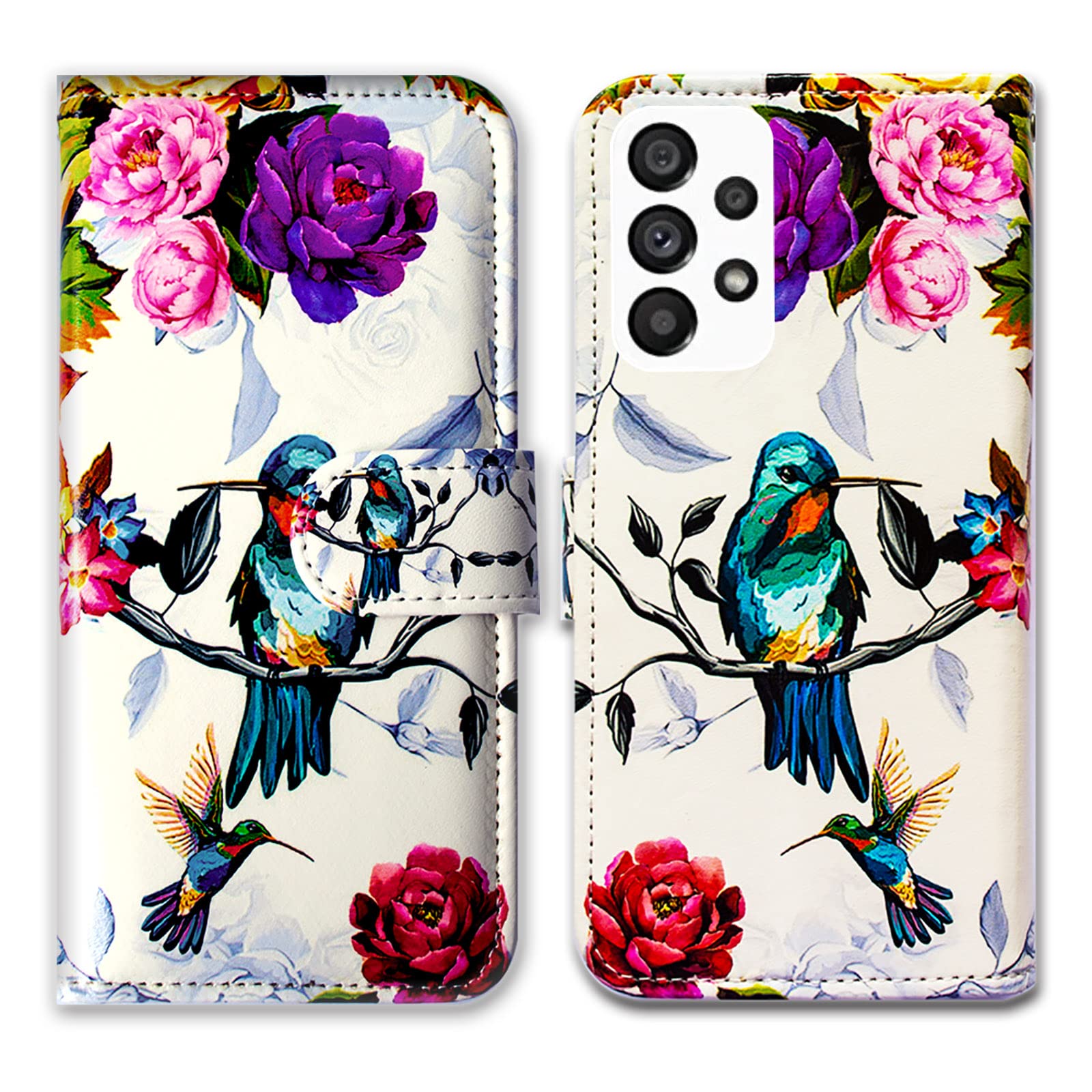 Bcov Case for Samsung Galaxy A53, Hummingbird in Flowers Bird Leather Flip Phone Case Wallet Cover with Card Slot Holder Kickstand for Samsung Galaxy