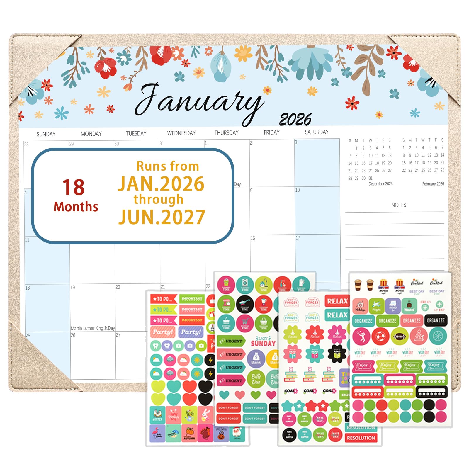 Calendario 2026-2027, calendario mensile da scrivania da luglio 2026 a dicembre 2027, 38,1 x 30,5 cm, grande calendario da tavolo mensile, perfetto per casa o ufficio, albicocca con tappetino da