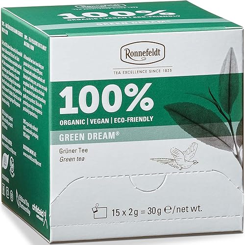 Ronnefeldt 100% Green Dream - Té verde japonés sencha asamushi - Hoja suelta en 15 bolsas envueltas individualmente - Suave y refrescante - Aumento