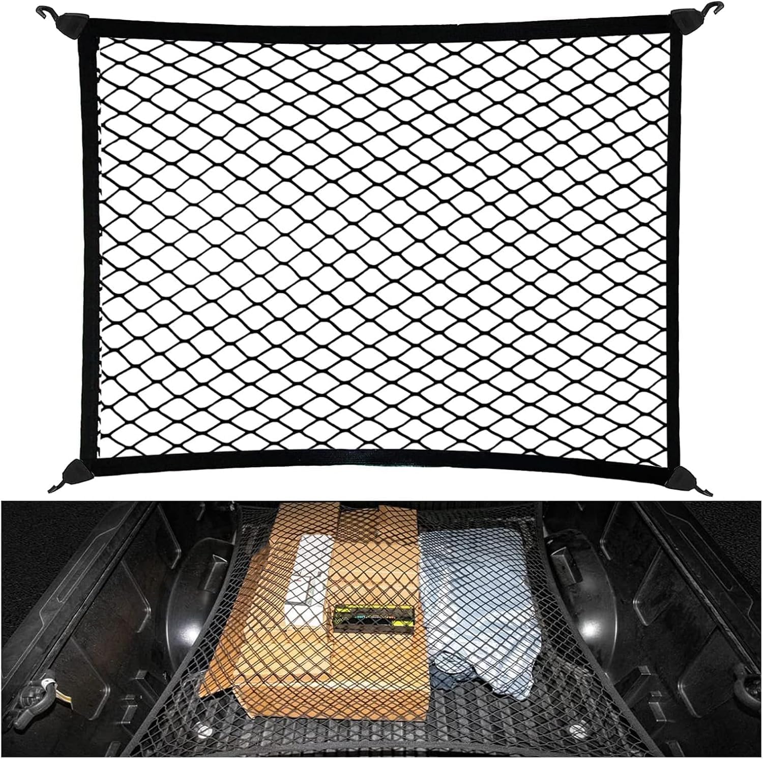 ONEMAJI Car Cargo Net for Skoda Elroq Typ PYL ab Bj.2024, Automotive Boot Storage Mesh, Nylon Luggage Net Adjustable Elastic Organizer Net with 4 Hooks,80 * 60