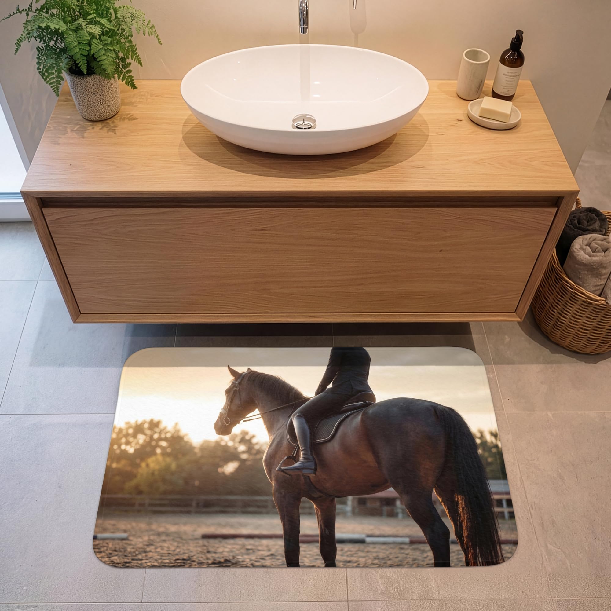 Alfombra De Baño Rectangular 90x60 cm Bathroom Bath Mat Lavable Tapete Antideslizante Alfombras Ducha Decoracion Alfombrilla Armonía - Jinete - Sol