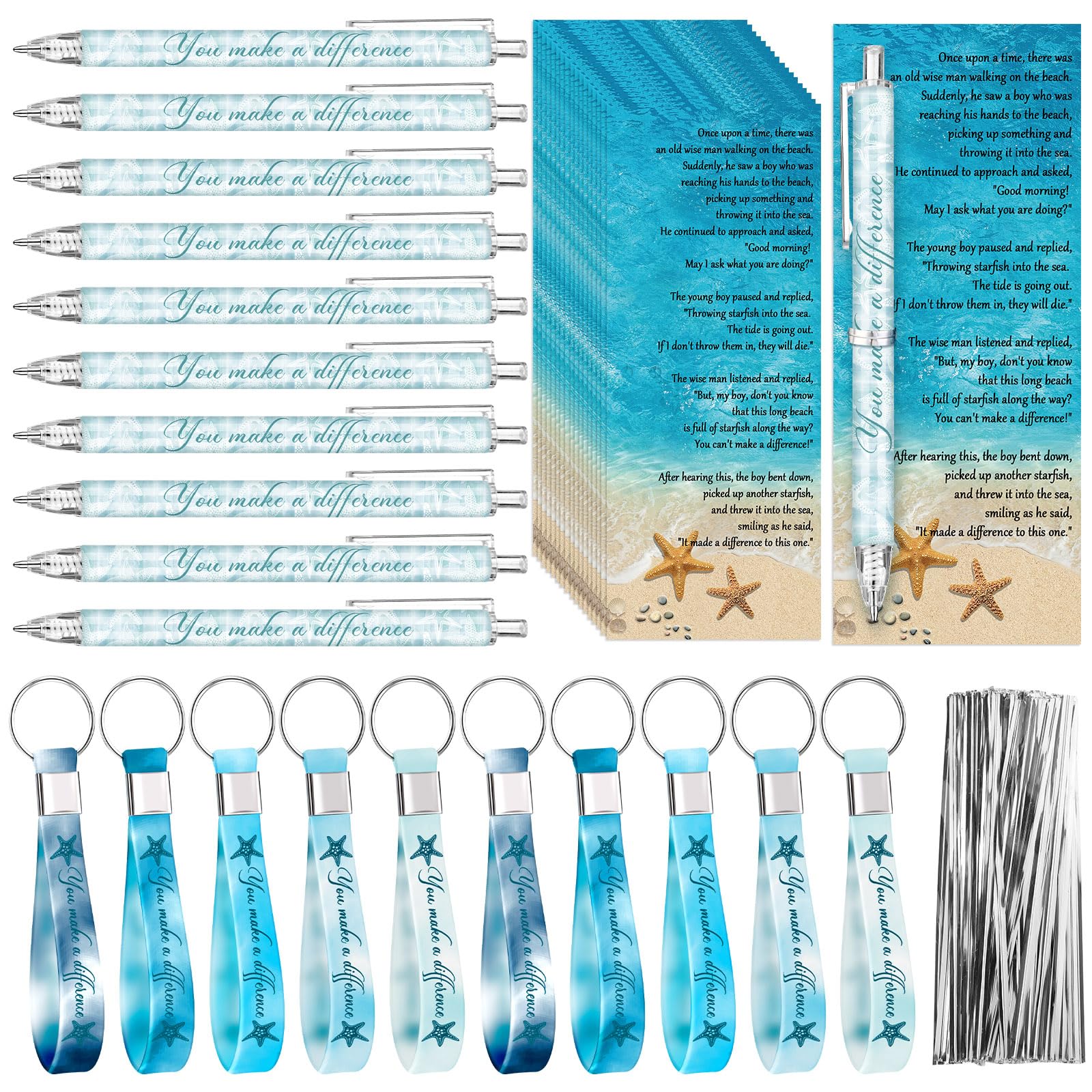 Sayglossy 20 Sets Starfish Story Employee Appreciation Gifts Bulk You Make a Difference Pens Cards Inspirational Keychains Dispatcher Thank You Gift