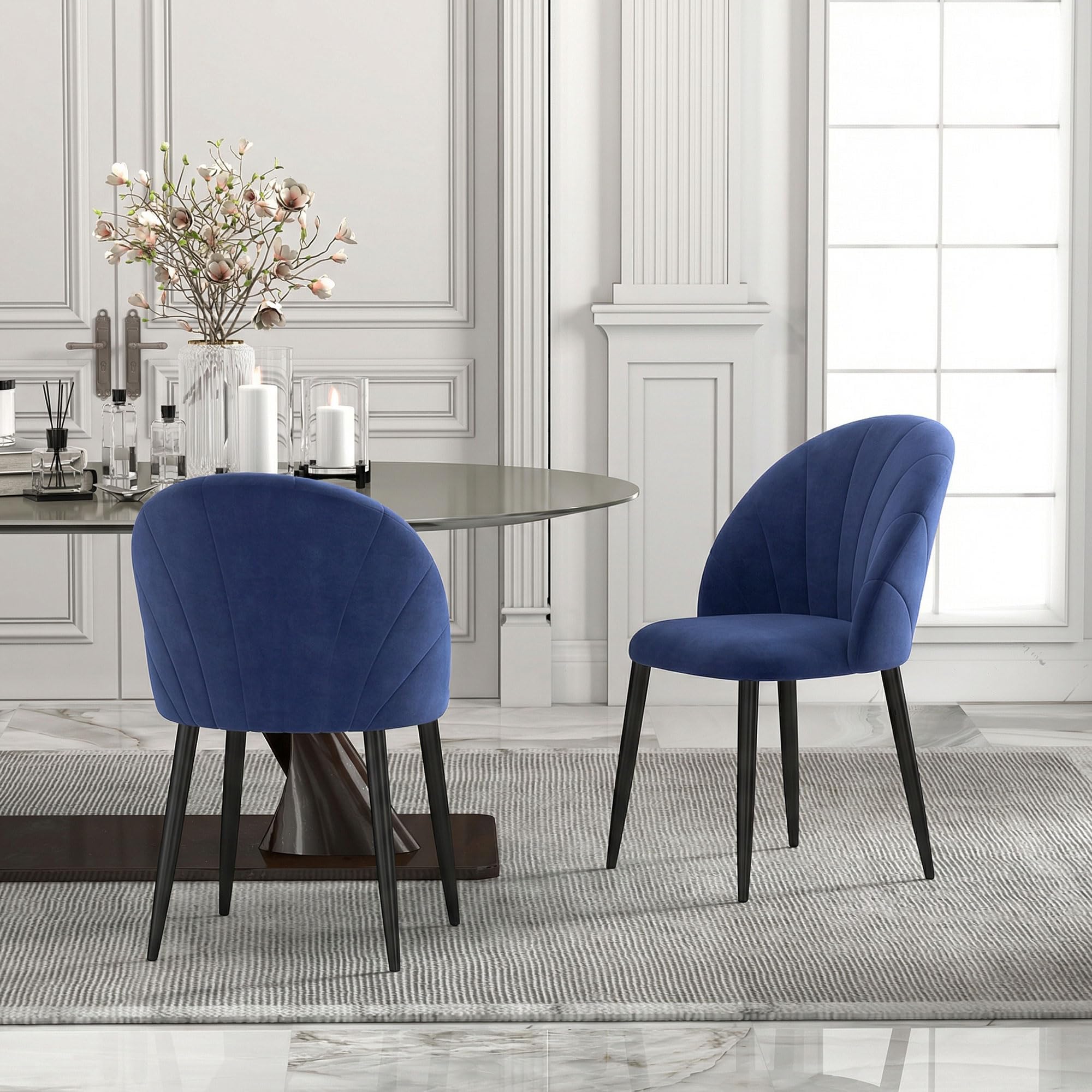 HOMCOM Lot de 2 Chaises de Salle à Manger Rembourrées sans Accoudoirs Bleu | Chaises de Cuisine, Sans Accoudoirs, Assise Large, Pieds en Acier, Tissu en Velours, pour Salon, Maison