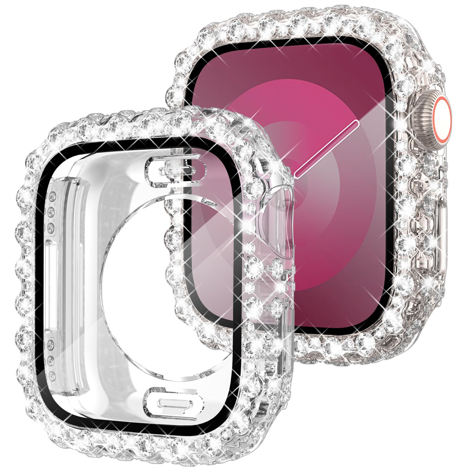 Fullife2 in 1 Waterproof Bling Case Compatible for Apple Watch 41mm Series 9 8 7,Women Lace Full Diamond Screen Protector Face Cover for iWatch 41mm,Clear