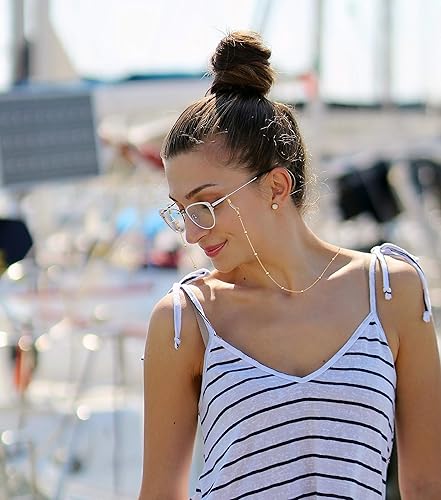 Miniatura 2 de PEARLADA - Cadena para gafas de sol de 18K oro con cuentas, correa para gafas de lectura, collar retenedor de gafas, cadena de cuerda de cuentas de