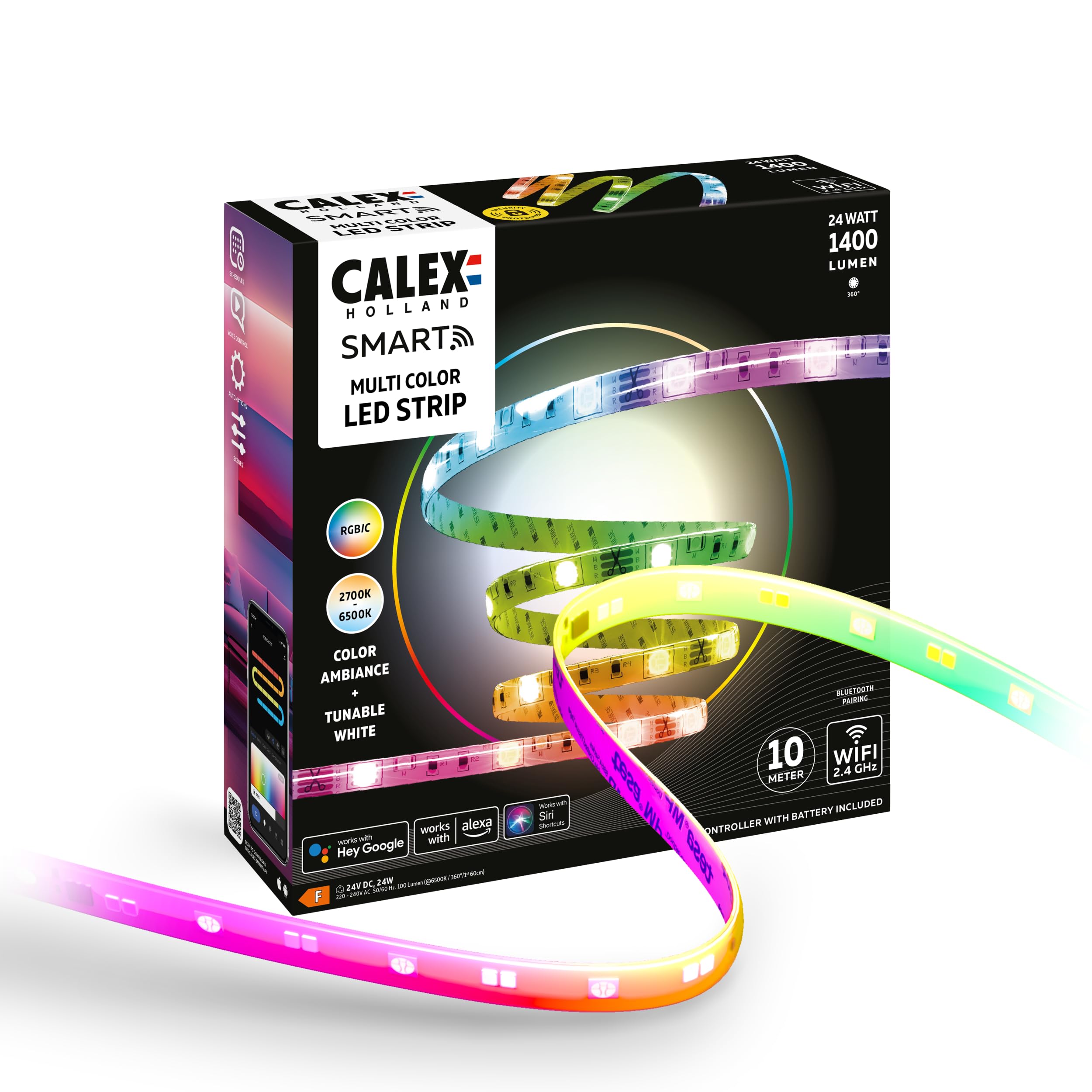 CALEX Tira LED Inteligente, 10m, RGBIC y CCT, Recortable, WiFi App | Combina degradados de color fluidos con luz blanca regulable de 2700K a 6500K