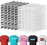 Vista 10 de 10 hojas 1660 piezas letras y números termoadhesivos para ropa, letras de vinilo termoadhesivas blancas de 1 pulgada con letras de transferencia