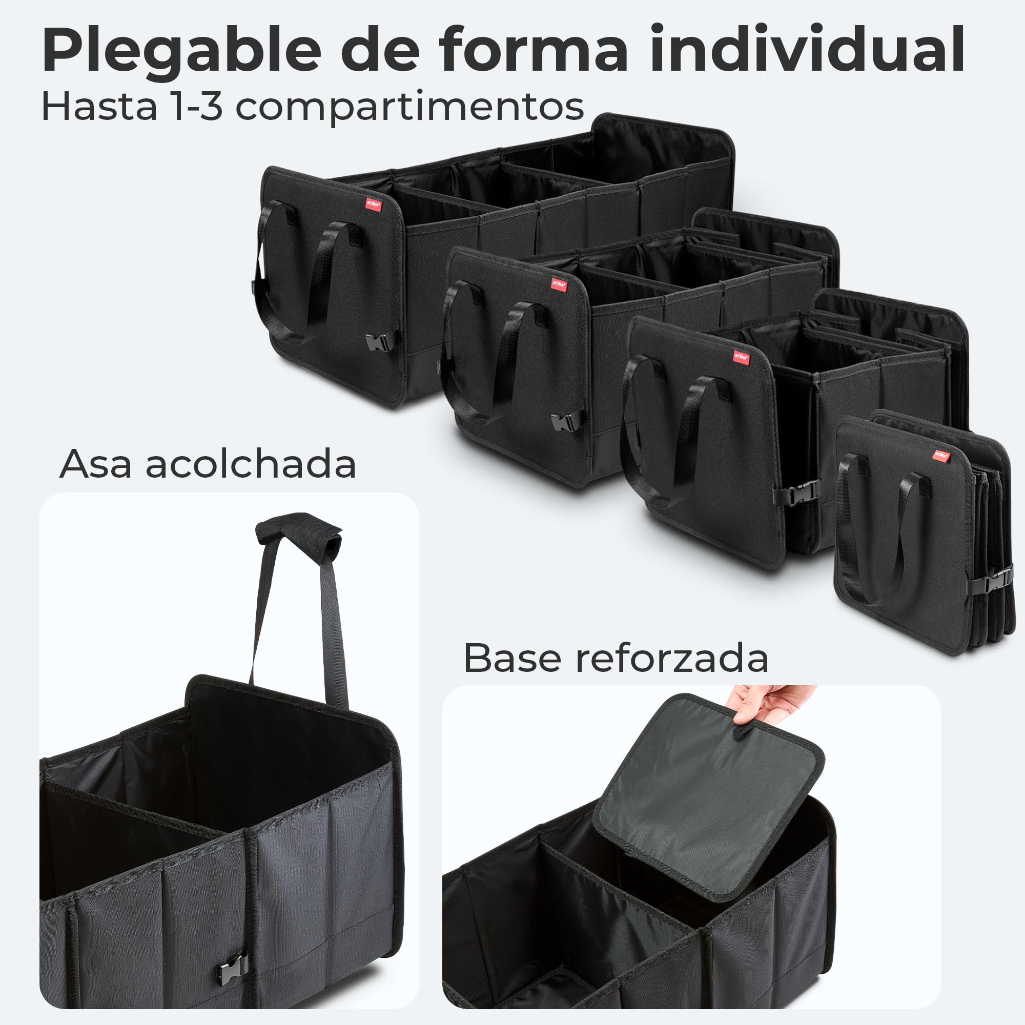 achilles Caja plegable para coche, organizador de coche, bolsa de maletero de tamaño ajustable, organizador de maletero, cierre de velcro en el suelo Negro 72x33x30cm