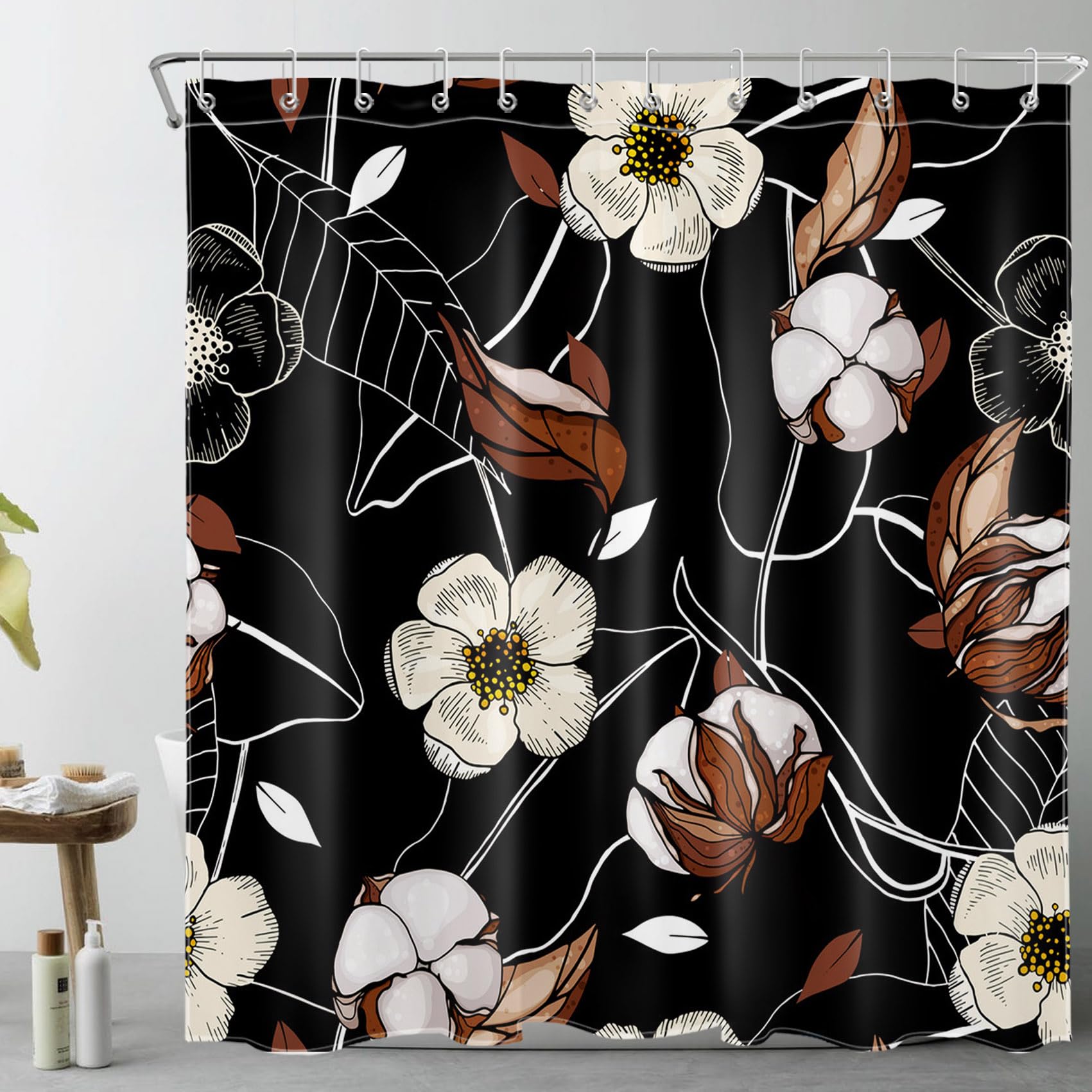 Tenda Doccia Impermeabile, Tende Bagno Linea Bianca con Ganci, Tenda in Poliestere Impermeabile