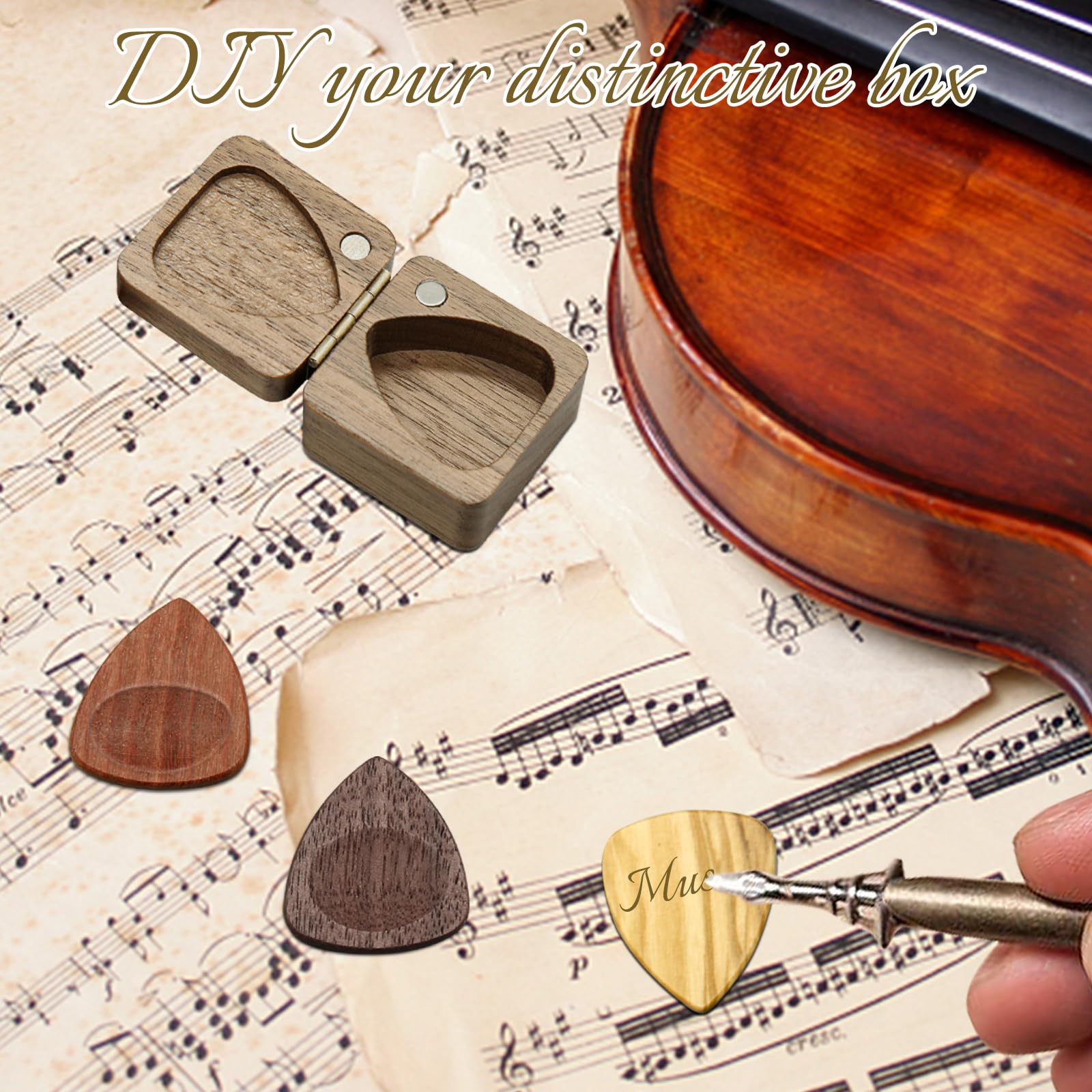 Wood Guitar Picks with Pick Box Personalized Picks Holder - Image 4