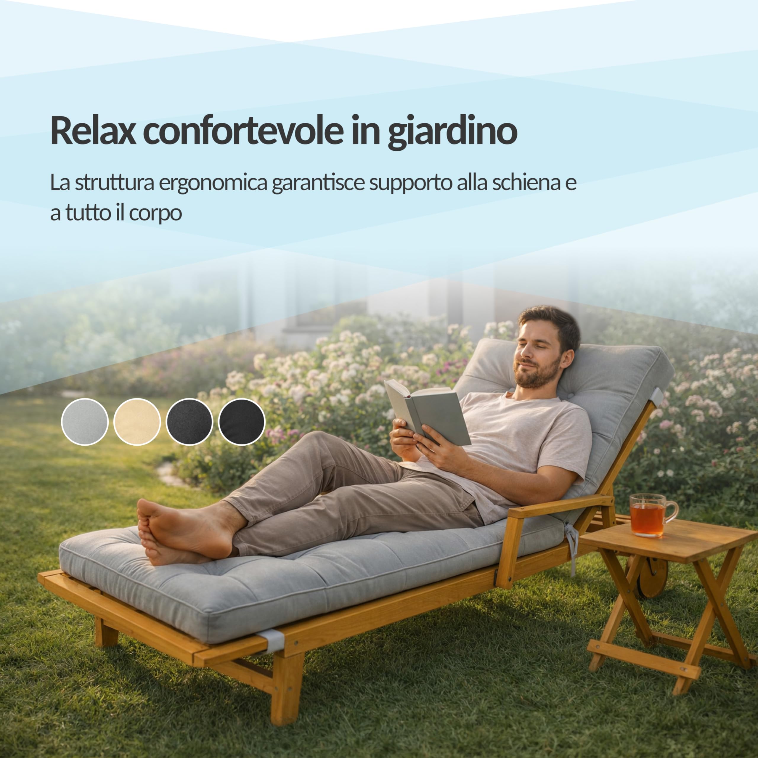 POKAR Cuscino per Sdraio da Giardino 200x60x13 cm | Materassino per Lettino Prendisole Trapuntato | Idrorepellente e Impermeabile | Cuscino per Sedia a Sdraio | OEKO-TEX | Fabbricato nell'UE | Beige