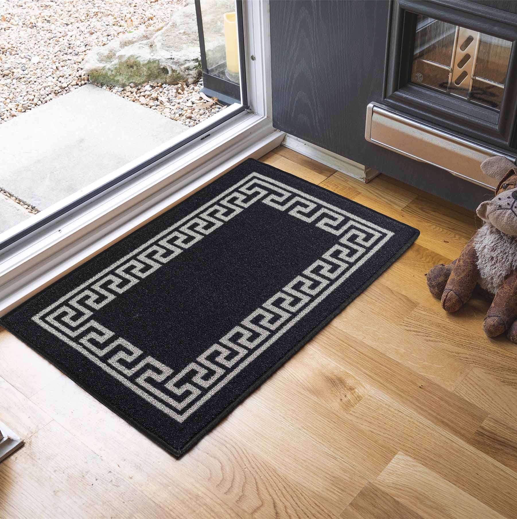 Desire Rugs Black Greek Key Anti Slip Door Mat 90 x 57cm - Nylon