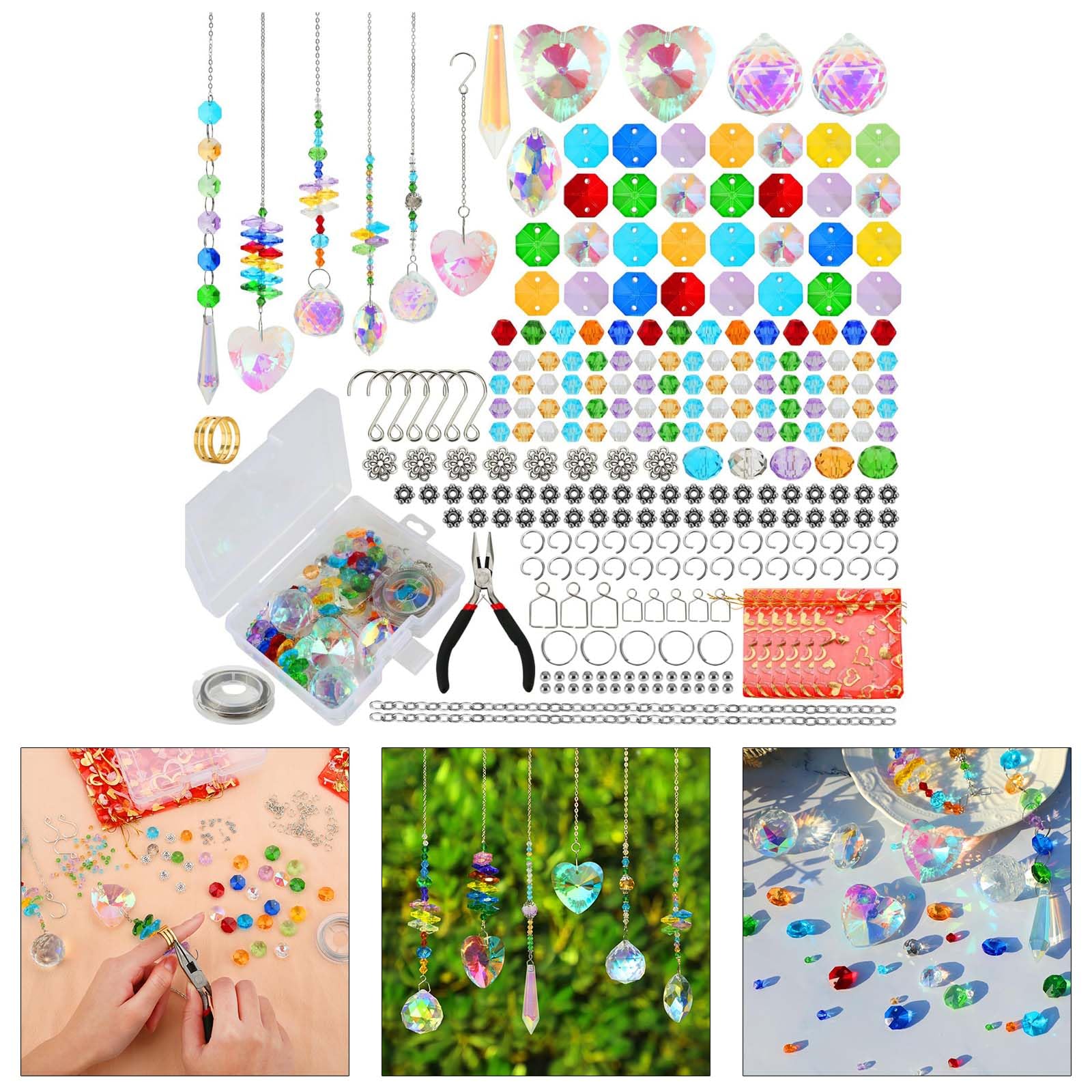 QIEIEI 460 Pieces Crystal Bead Sun Catcher Kits Jewelry Making Supplies for Winds Chimes Stylish Window Decoration Crafting Set