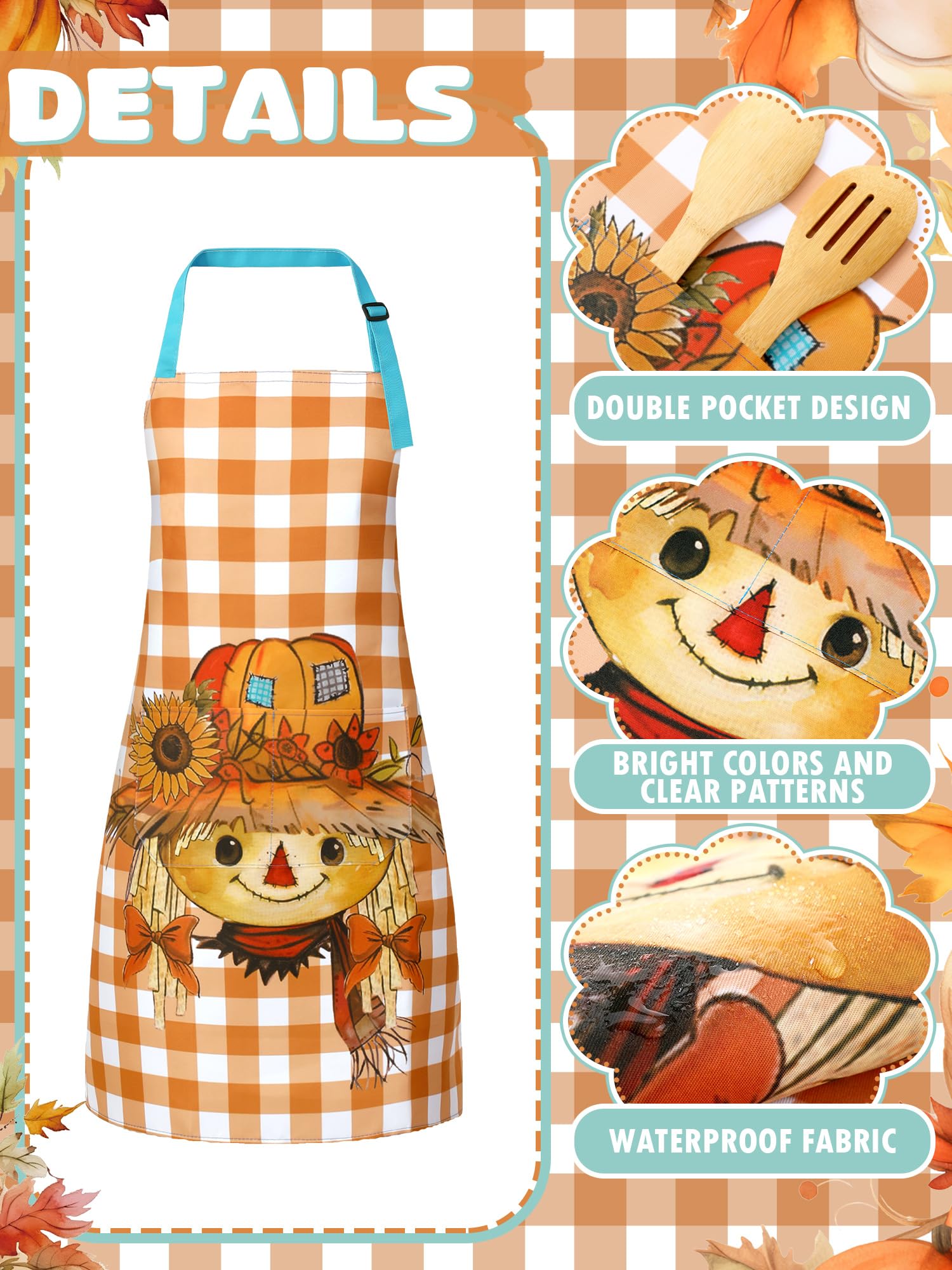 Bencailor Lot de 6 tabliers de cuisine imperméables avec poches pour l'automne et l'Action de grâce