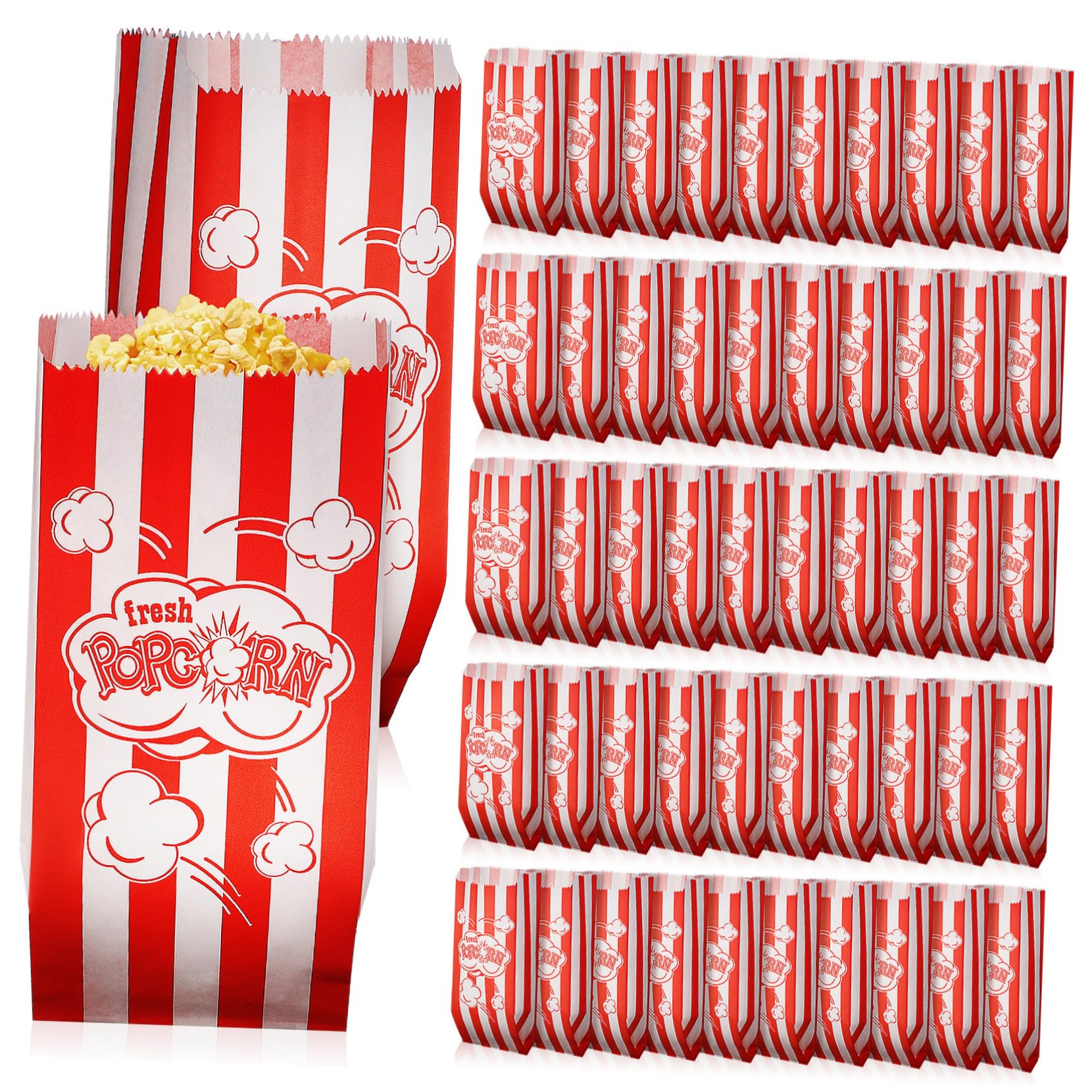 Paquet à popcorn en papier rayé résistant à l'huile pour soirées cinéma à domicile x100
