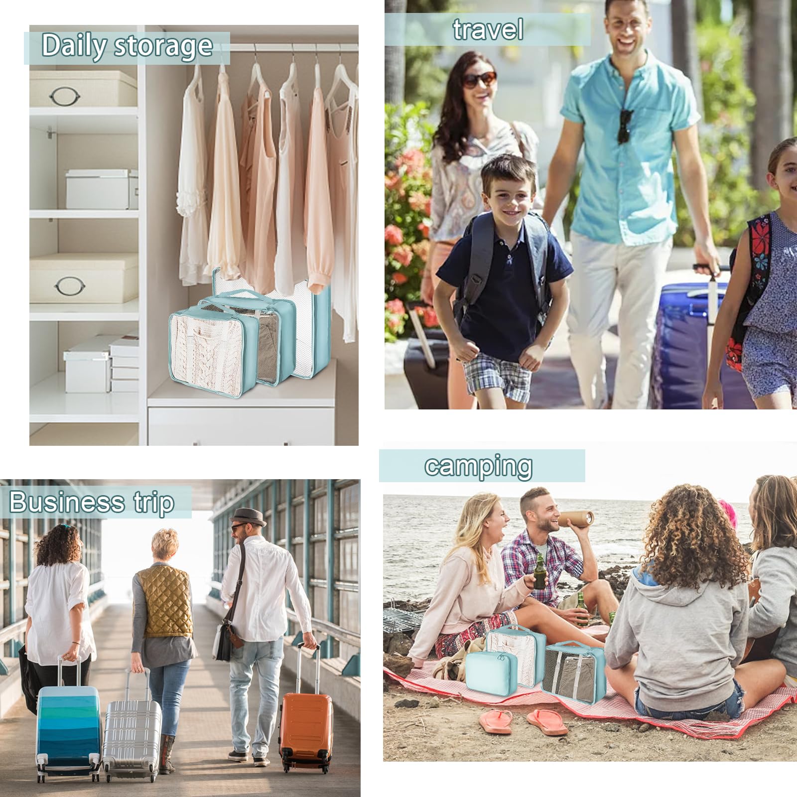 Organizer Valigie, 7 Pezzi Sistema di Cubo di Viaggio, organizzatori valigia viaggio, organizer valigia salvaspazio, per Vacanze e Viaggi, Organizer Valigie Set, Viaggio Accessori Utili