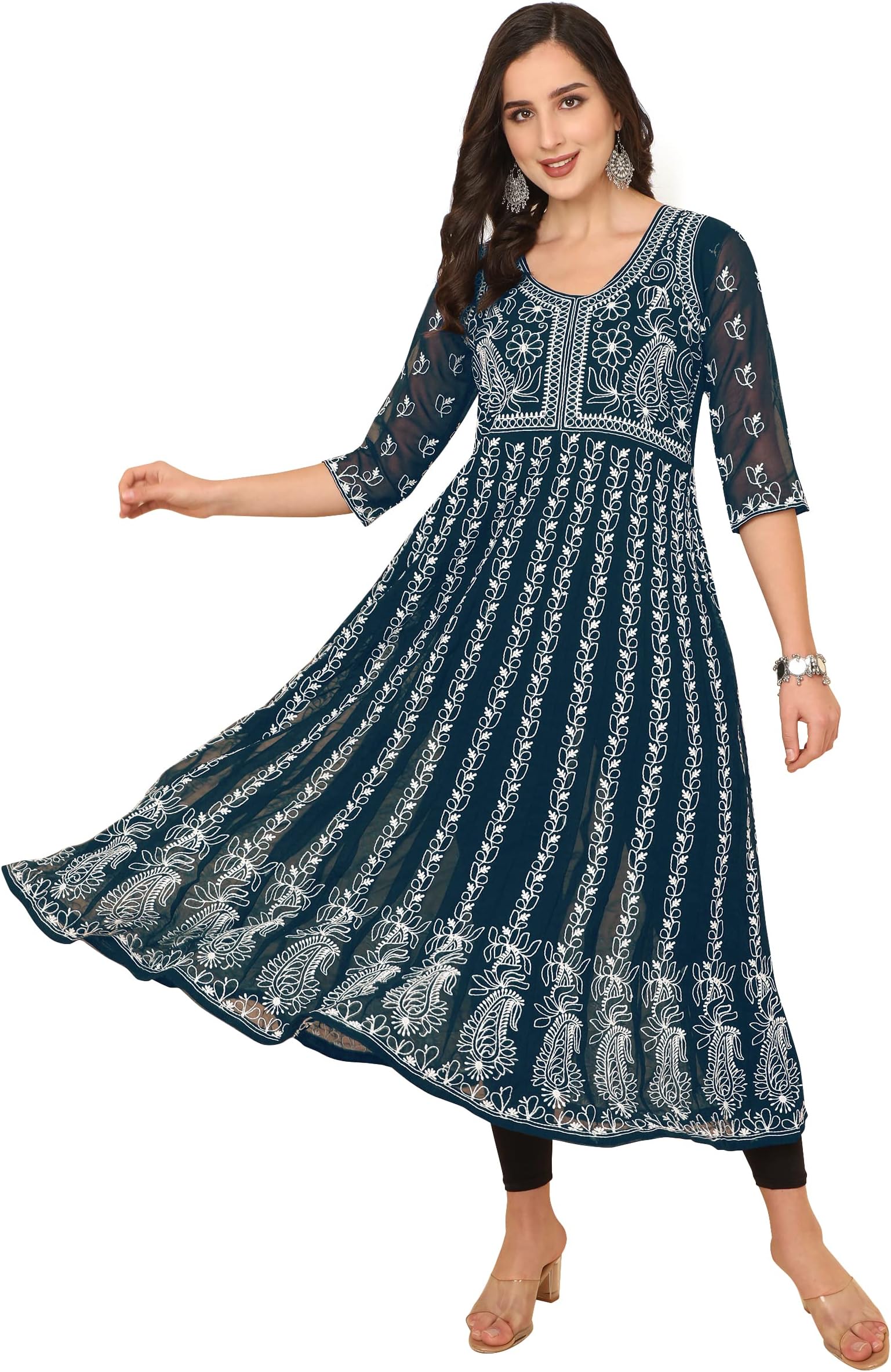 Women's Georgette Chikankari Embroidered Anarkali Kurta