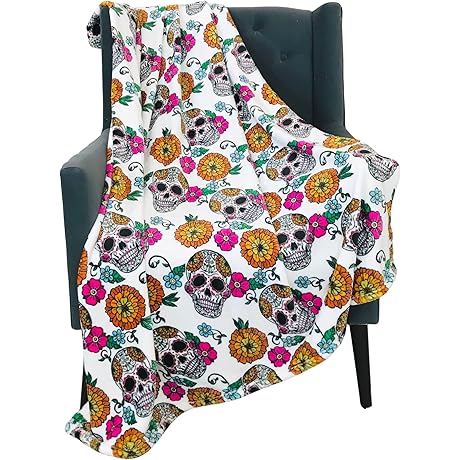 Day of the Dead Skulls Embroidered 50x60 inch Cozy Blanket