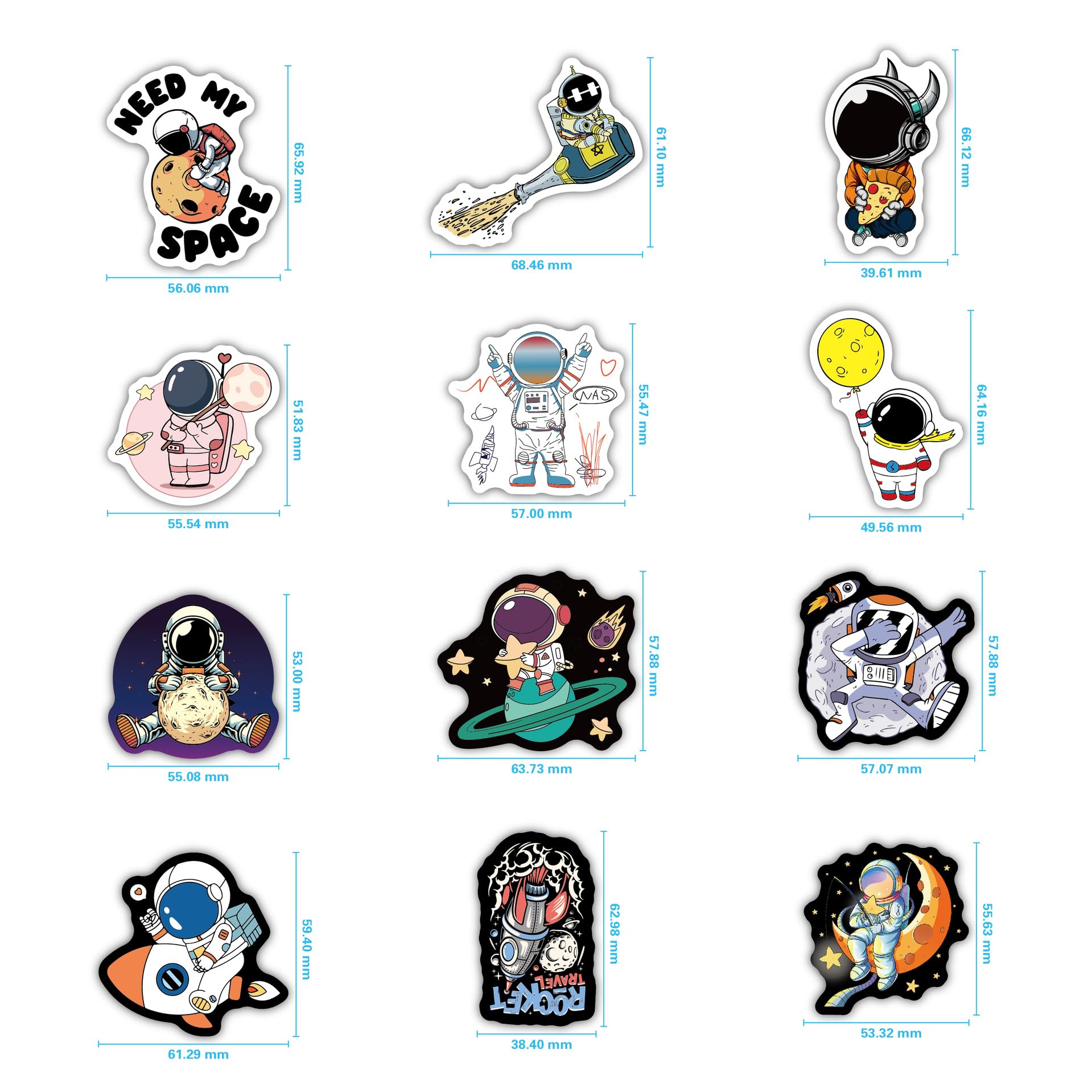 100 Pack Space Stickers for Children,Cute Scrapbook Stickers,Kids Stickers for Suitcase,Refrigerator,Water Bottles,Book Laptop,Guitar,Skateboard Colour - Image 3