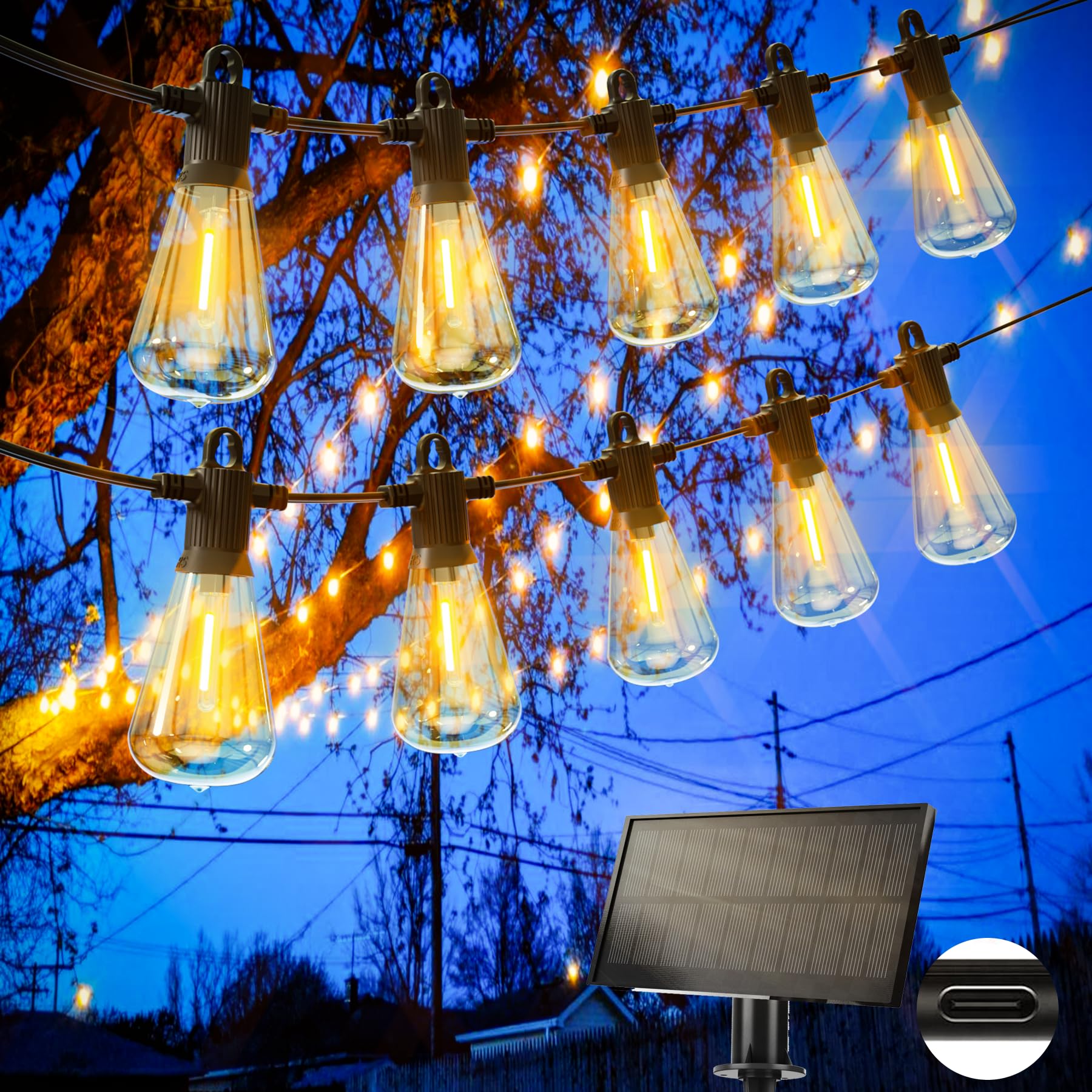 Zuske Solar Lichterkette Aussen, 9.5M Lichterkette Außen Solar mit 15+1 Warmweiße ST38 Glühbirnen, 5 Modi IP65 Wasserdicht Solar lichterkette für Outdoor, Garten, Terrasse, Balkon, Hochzeit