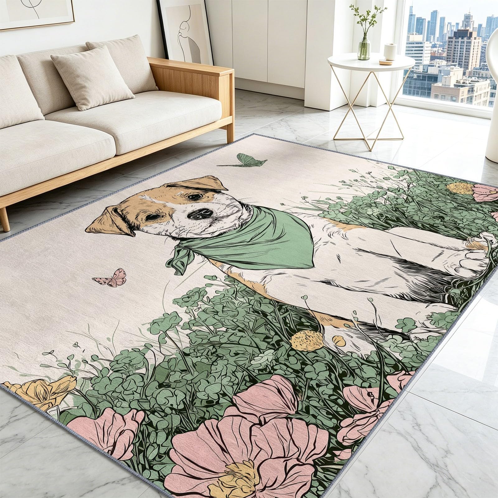 Tappeto lavabile, 160 x 230 cm, a pelo corto, motivo animali dei cartoni animati, antiscivolo, morbido, facile da pulire, per soggiorno, camera da letto, cucina