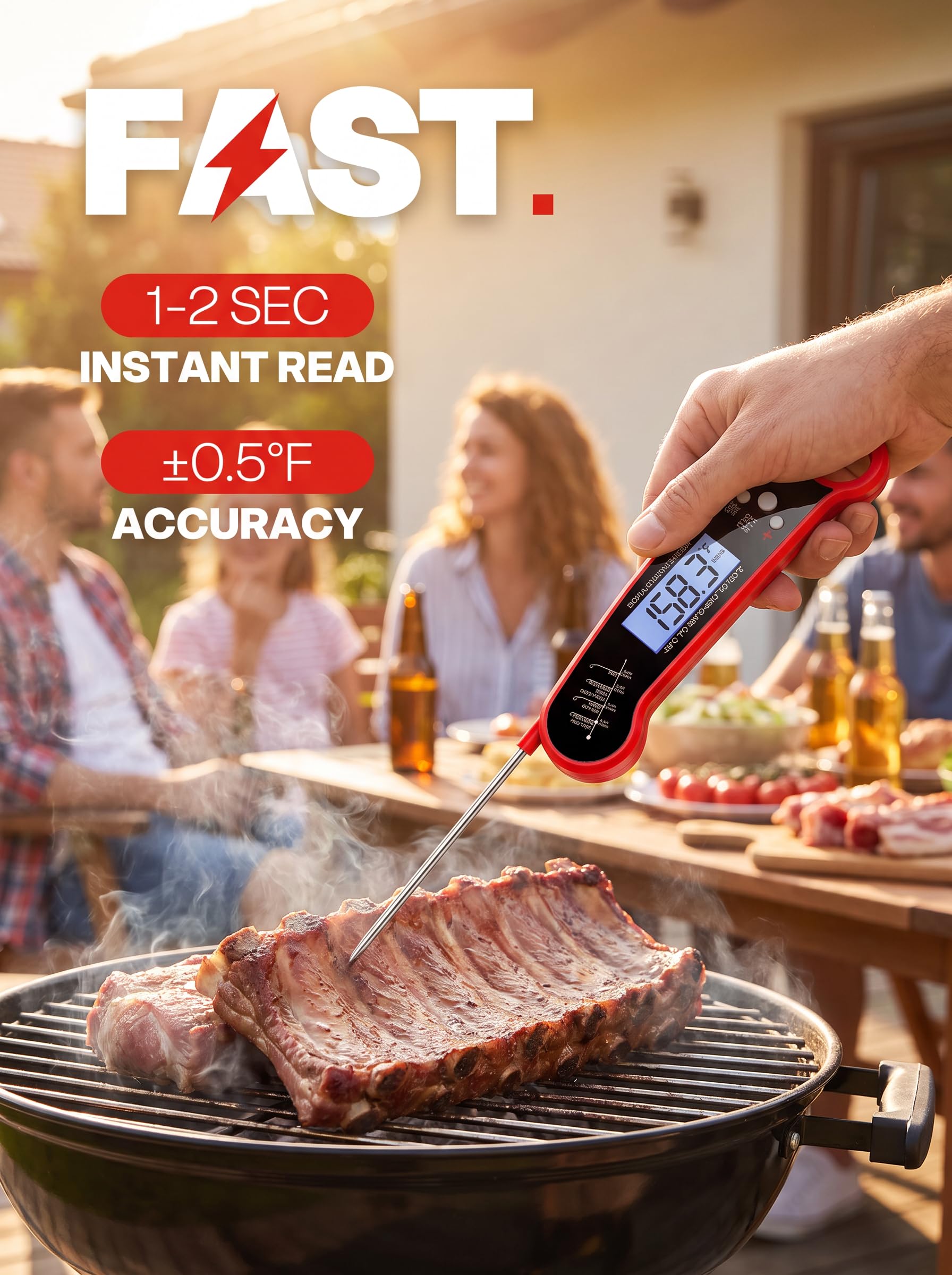 Meat Thermometer, Digital Food Thermometer for Cooking, Red