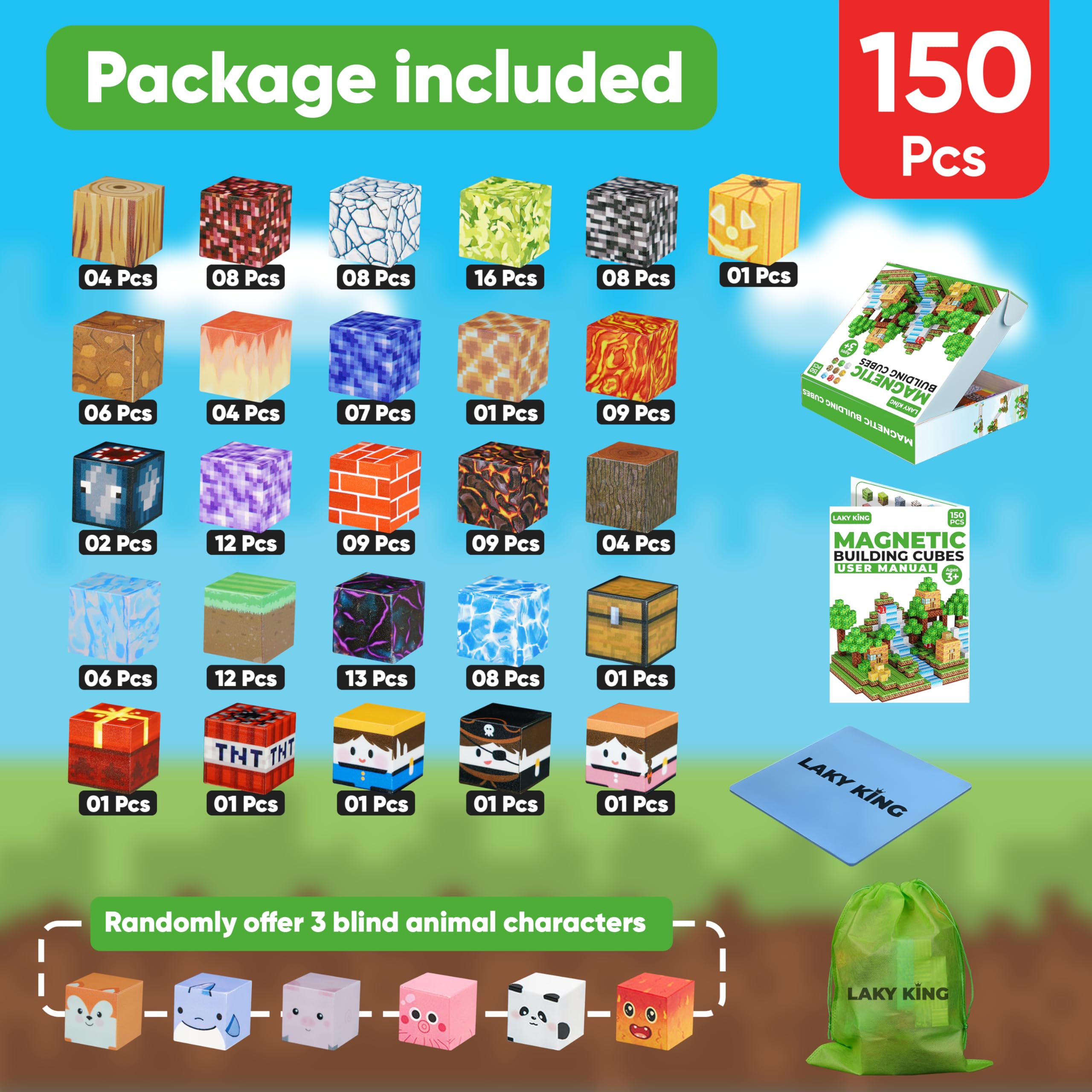 Magnetic Blocks for Kids - 150PCS Creative Magnetic Building blocks for Kids for Learning & Fun, Multicolor, 1 x 1 inch - Image 2