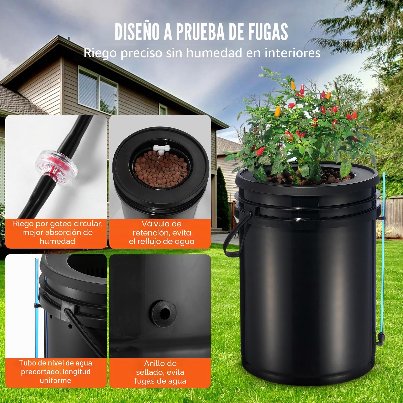 VEVOR DWC Sistema de Cultivo hidropónico, Kit de Goteo Superior, Cultivo en Agua Profunda de 20 l, 2 Cubos, con Bomba de Aire, Piedras de Aire, Dispositivo de Nivel de Agua, para Verduras de Hoja