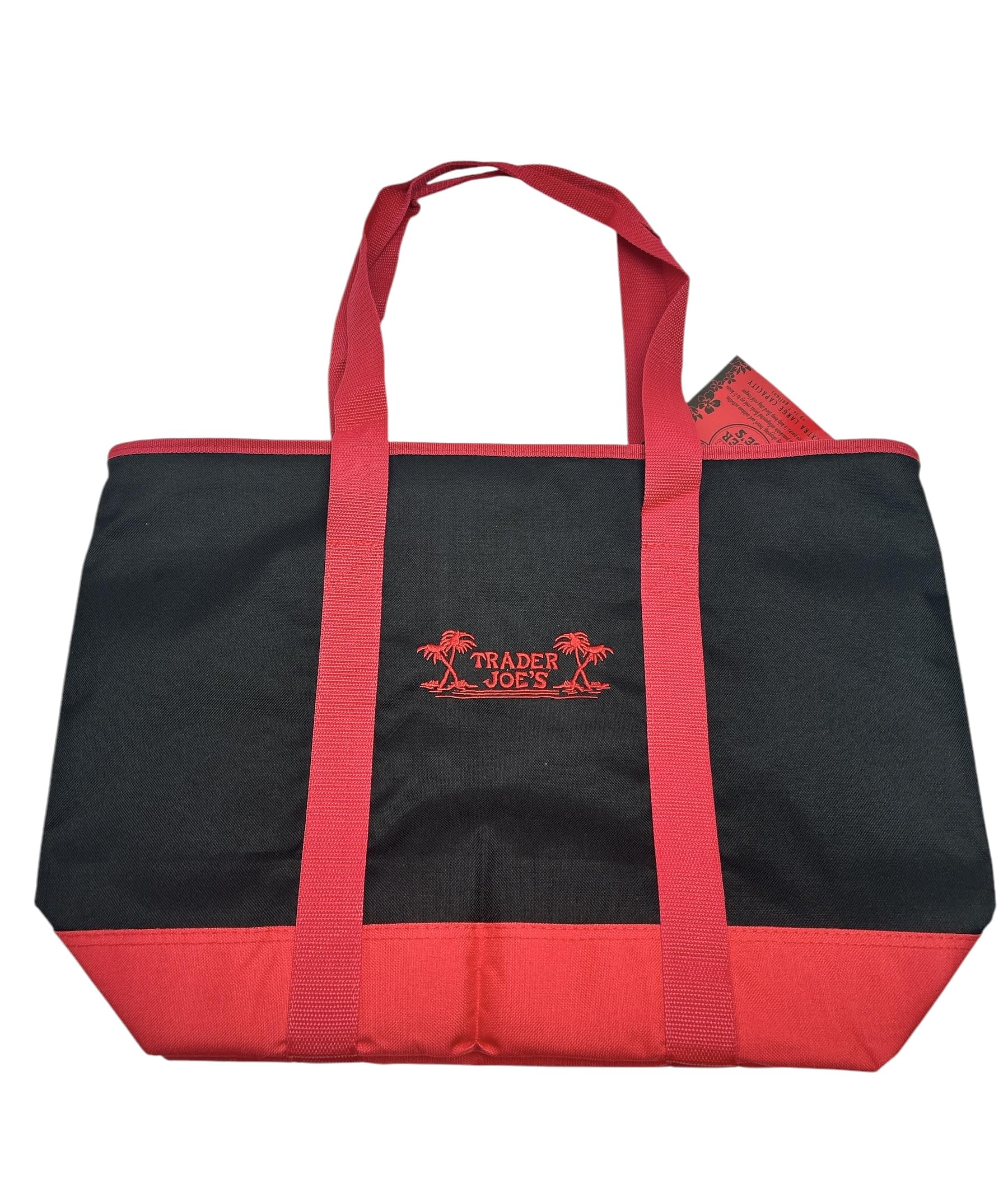 Trader Joe's Large Shopping Tote, Black and Red Canvas, Reusable Grocery Bag. Insulated.