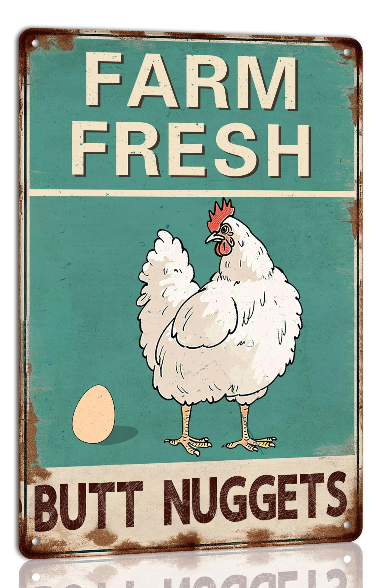 SMAZDFXX Farm Fresh Butt Nuggets Metal Tin Sign Vintage Chicken Coop Metal Sign Rustic Farmhouse Decor for Kitchen Outdoor Charming Wall Plaque for Home Garden 12"x16"