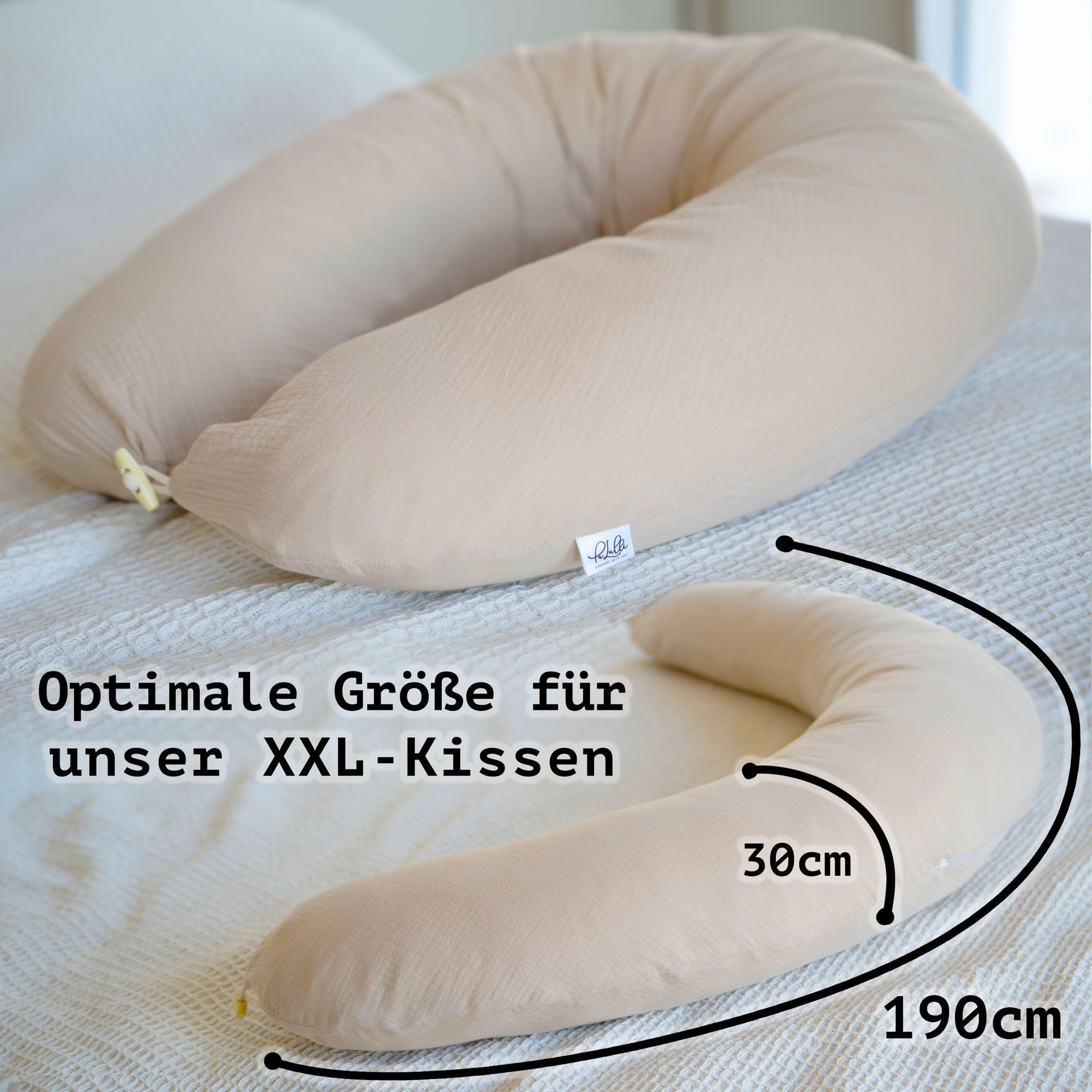 PaLulli® Cuscino ergonomico XXL per allattamento 190 x 30 cm con rivestimento in cotone mussola biologico, ideale per gravidanza e chi dorme sul fianco, comfort e sostegno per adulti e mamme (verde)