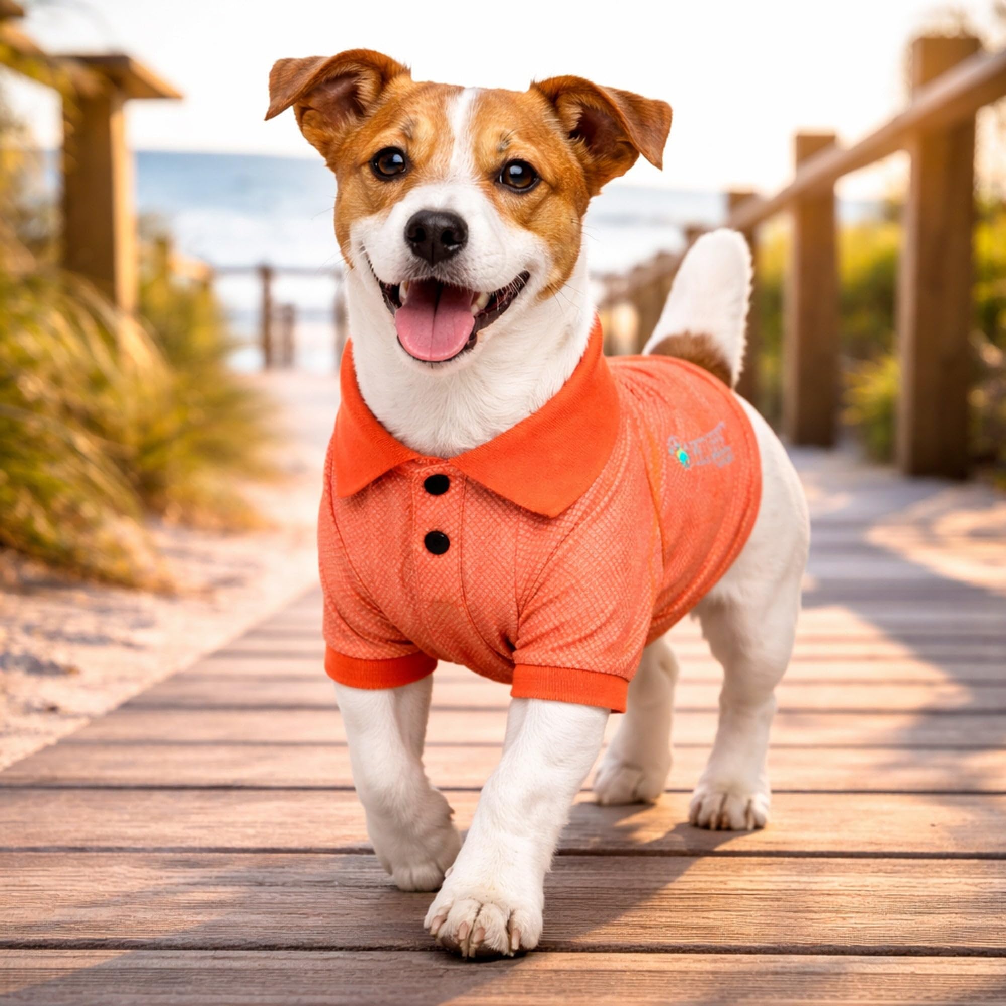 PetLife Active Playera Polo para Perro, a Prueba de mechas, elástica, Relajada, tamaño Grande, Color Naranja