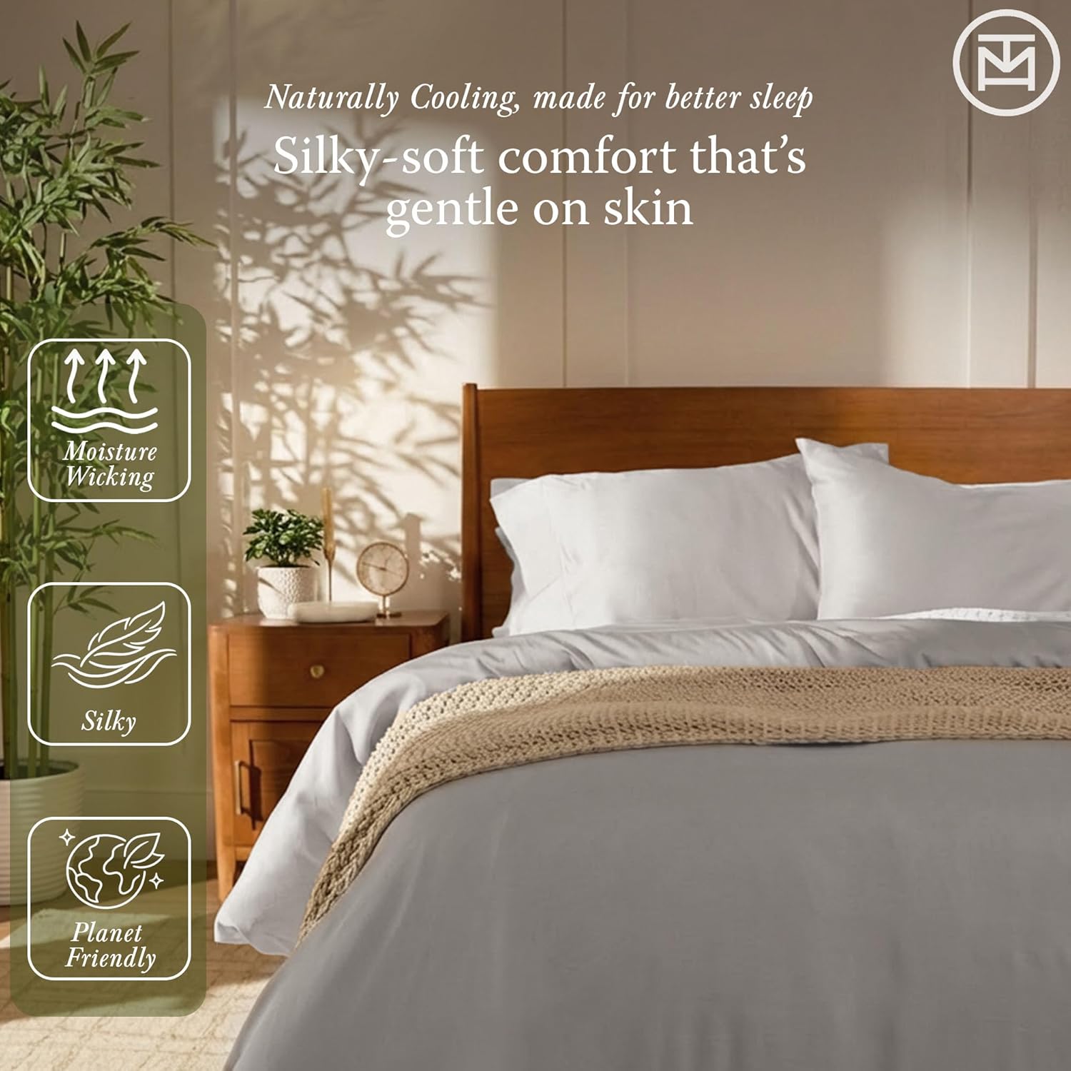 Threadmill Luxury Viscose Made from Bamboo Sheets King Size | Hotel Like Soft with Deep Pockets Breathable and Cooling for Mattress Bedding Light Grey