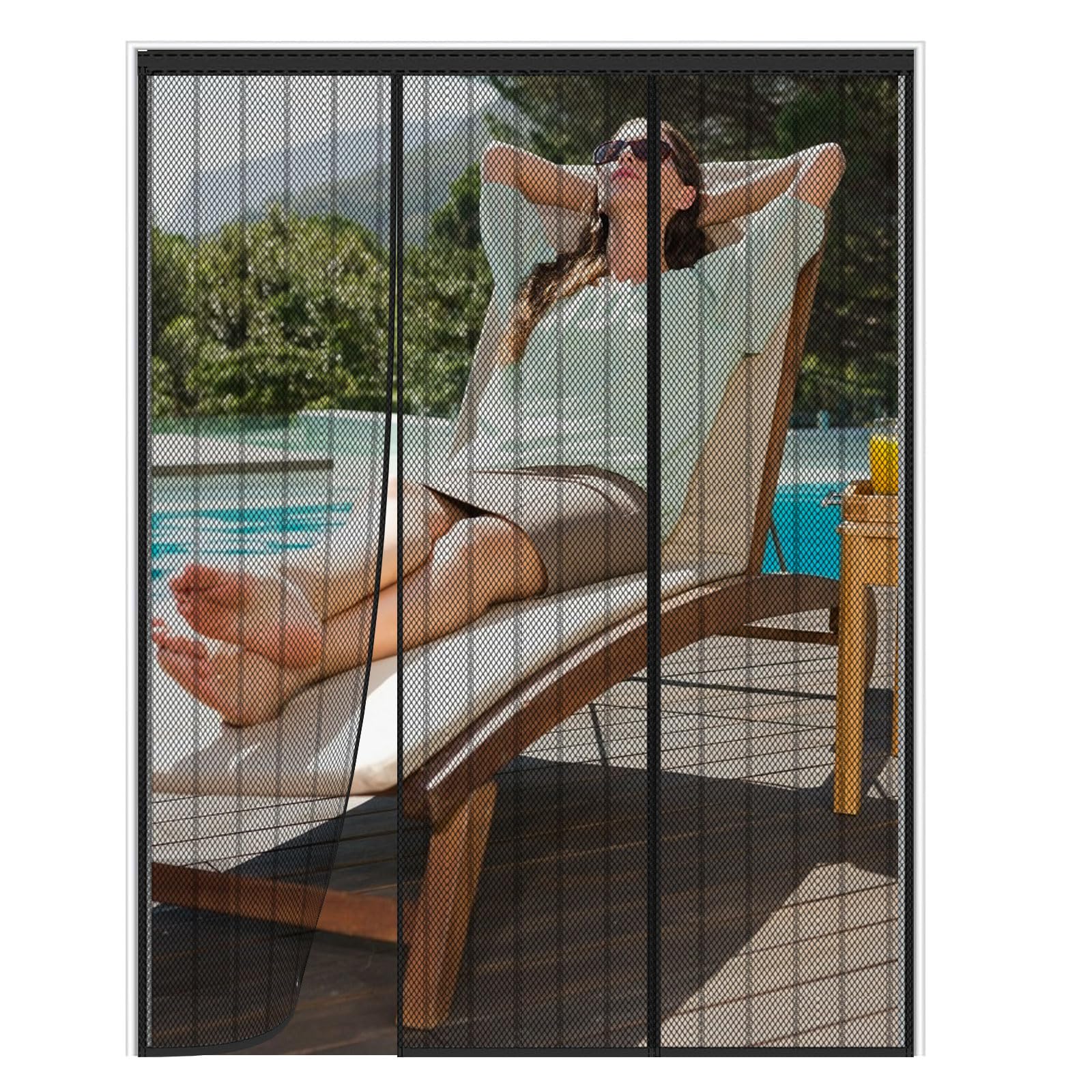 Custom Size Magnetic Fly Screen Door – Side-Opening Magnetic Curtain for Double Doors – Auto-Shut, Anti-Mosquito Mesh Net for Patio, Sliding & French Doors – Easy No-Drill Install