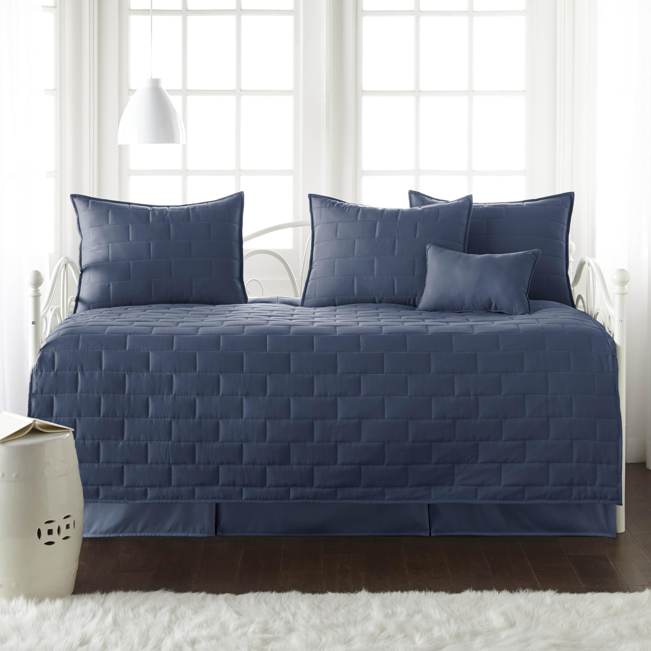 Daybed Quilt Set, 6-Piece Twin Bedding Set with Daybed Cover Dark Blue