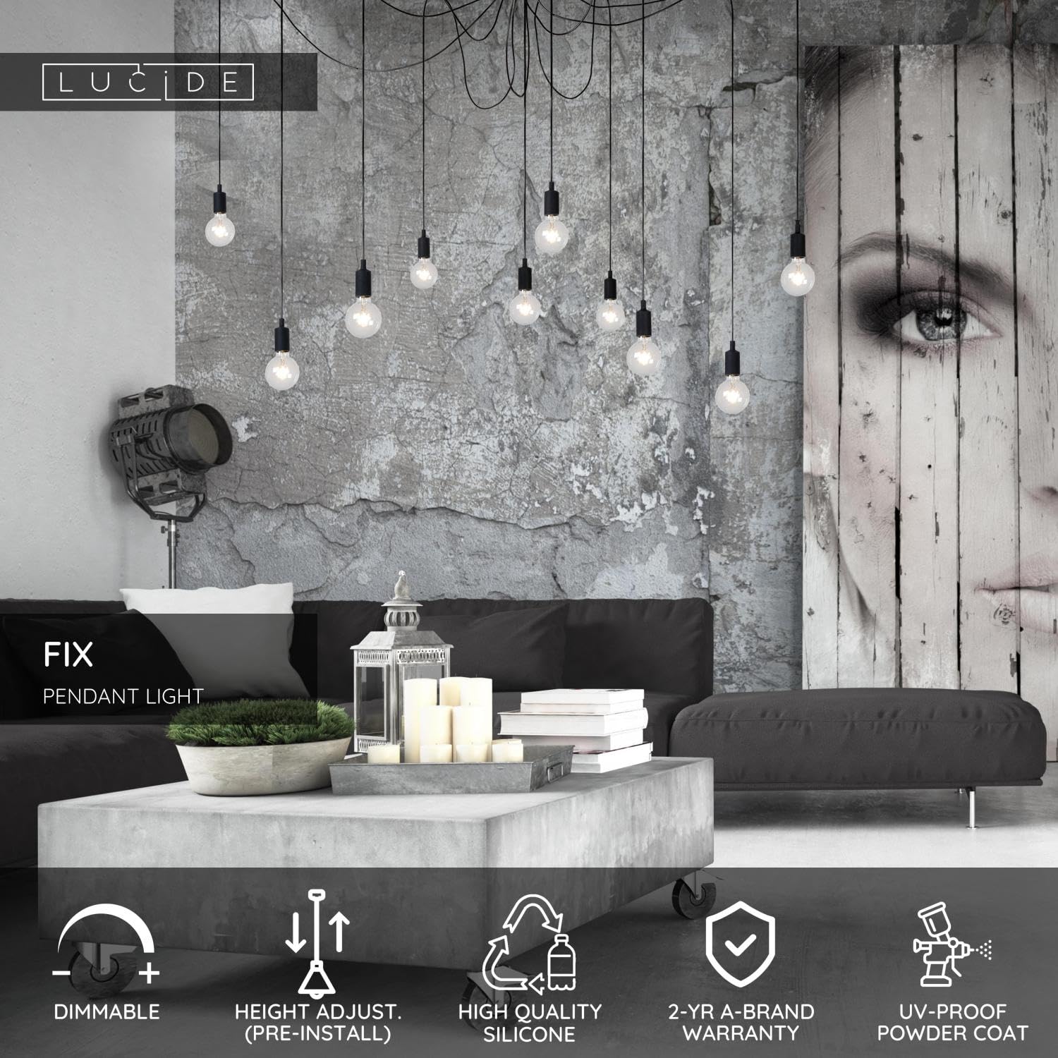 LUCIDE FIX - Suspension - 10xE27 - Noir, 400 x 400 x 200 cm
