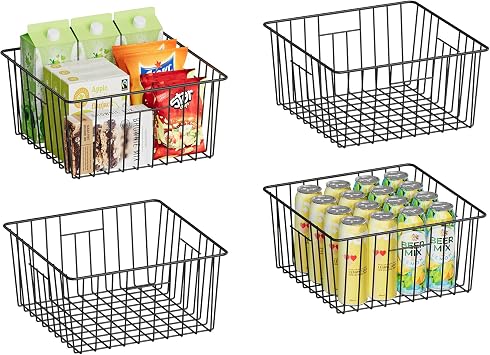 X-cosrack Metal Wire Baskets for Pantry Organization and Storage Freezer Organizer Bins with Handles 4 Pack-12"x12"x6" Extra Large Mesh Bin for Pantry Kitchen Laundry Closet Garage Patent Design