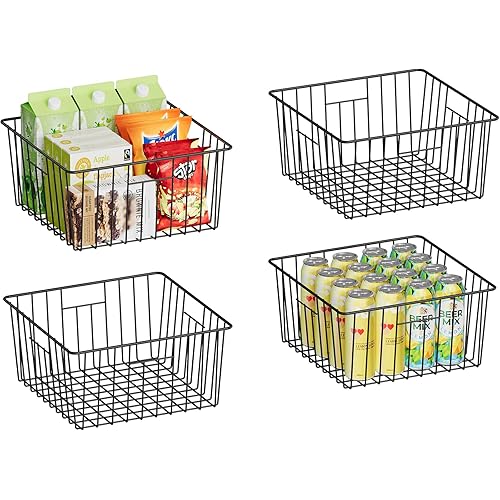 X-cosrack Metal Wire Baskets for Pantry Organization and Storage Freezer Organizer Bins with Handles 4 Pack- Extra Large Mesh Bin for Pantry Kitchen Laundry Closet Garage Patent Design