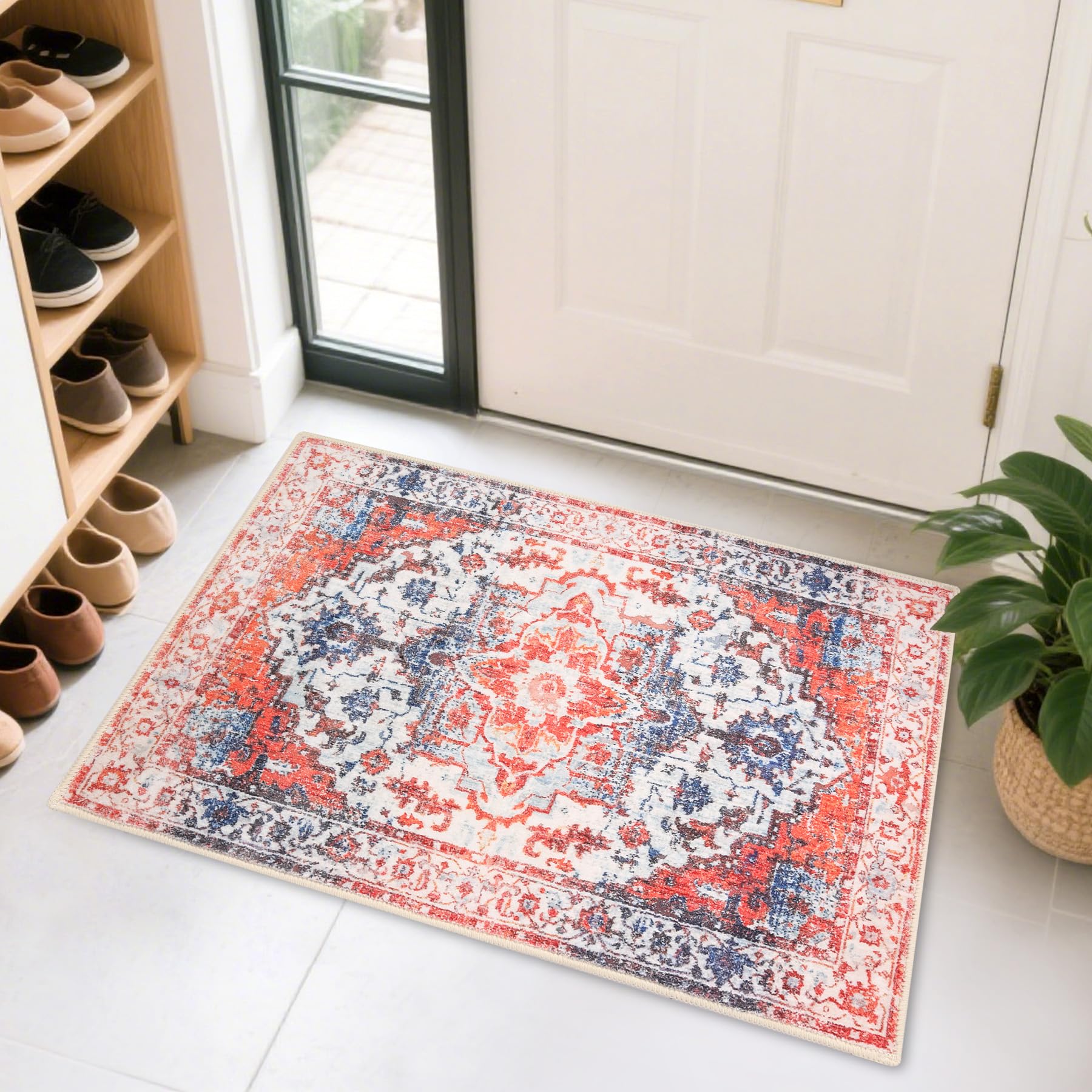 Entryway Rug - Soft Small Rug 2x3 Washable Low Pile Indoor Mat Non Slip Accent Carpet for Bathroom