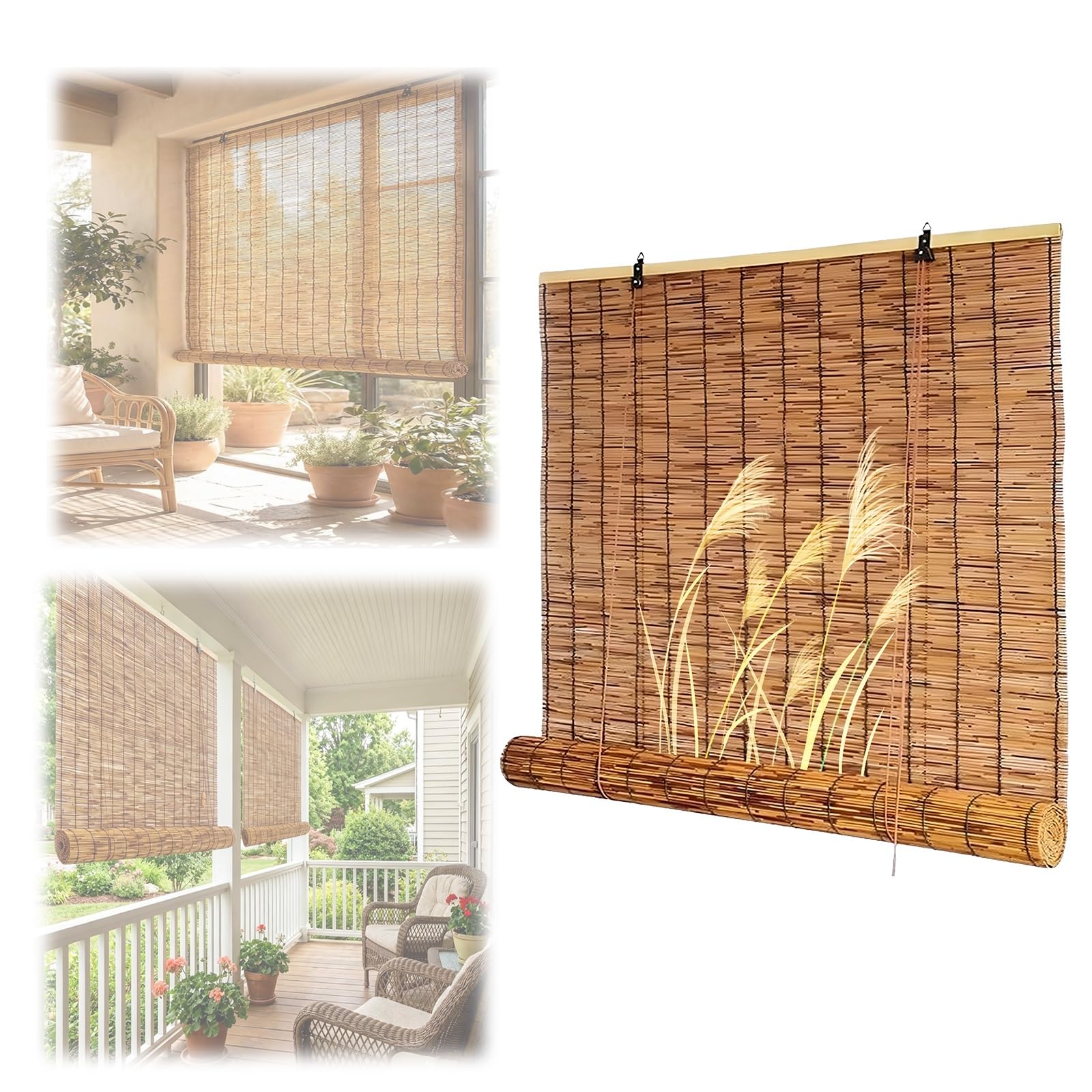 CMJYMX Natural Curtains, Shades Bamboo Roll Up Blinds With Lift, Hand Woven Roman Shades For Porch/Patio/Office, Sunshade Privacy Screen(80x200CM/31x79IN(WxH))