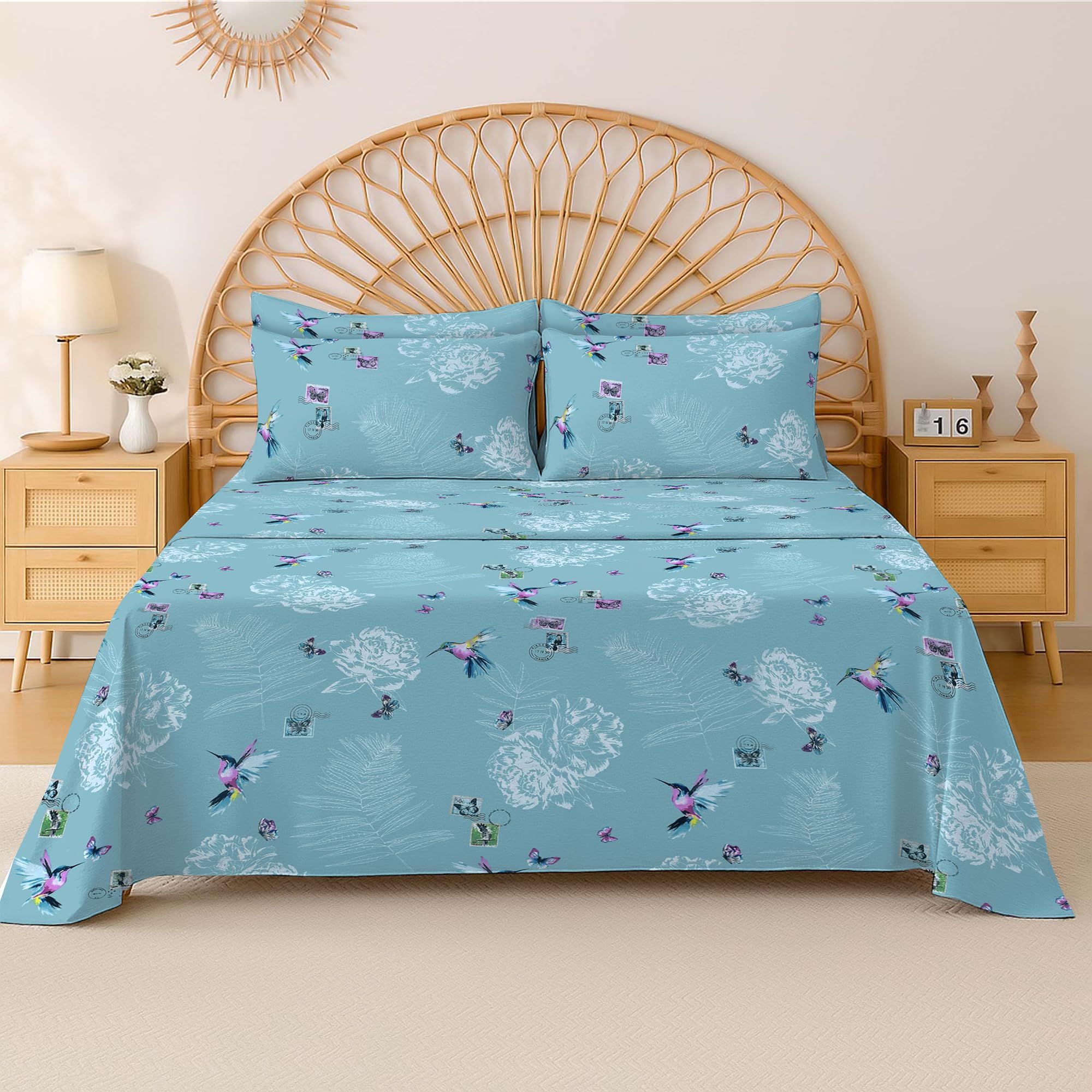 Cotton Comfort Bedding 100% Egyptian Cotton 400 Thread Count Printed Floral Flat Sheet – Soft, Breathable Bedding for Comfortable Sleep – Single, Small Double, Double & King Sizes