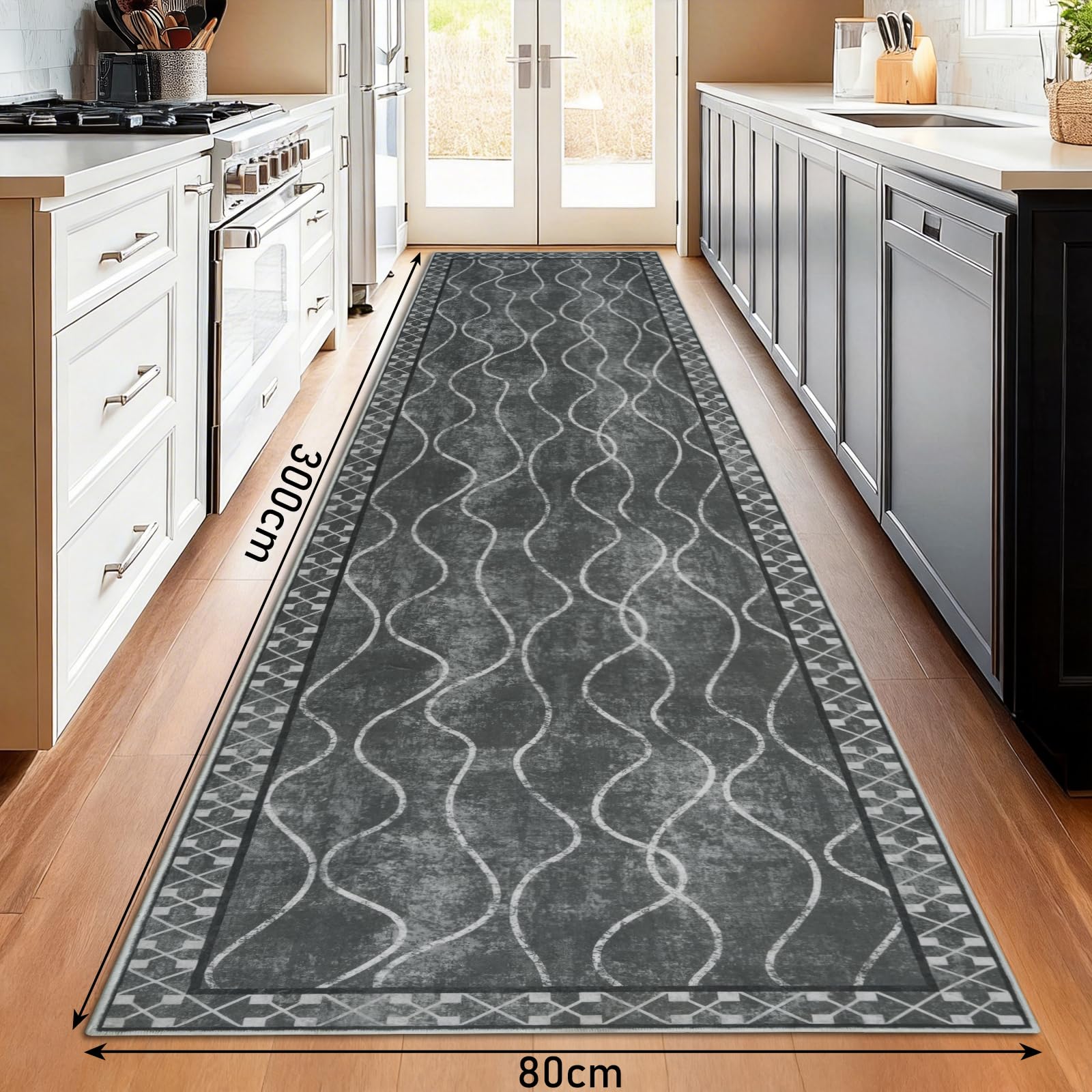 Famibay Teppich Läufer Flur 80x300 Teppich Küche Läufer rutschfest Teppichläufer Flur Waschbar Grau Flurteppich Läufer Lang für Küche Schlafzimmer Wohnzimmer Korridor