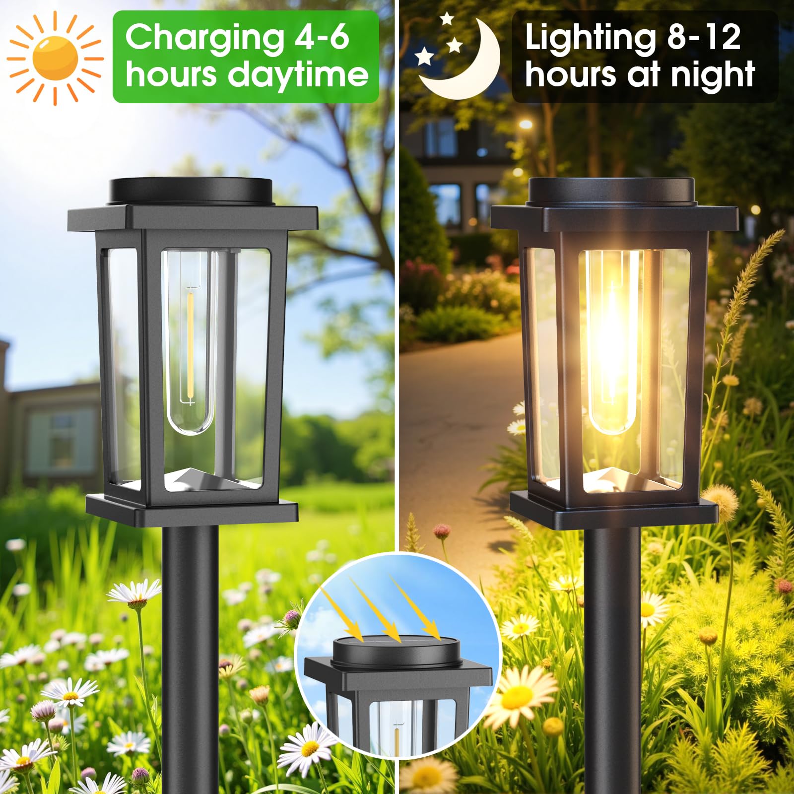 Melunar 12 Stück Solar-Gartenleuchten für den Außenbereich, wasserdicht, automatisches Ein-/Ausschalten, Außen-Landschaftslichter für Terrasse, Gehweg, Auffahrt, Rasen