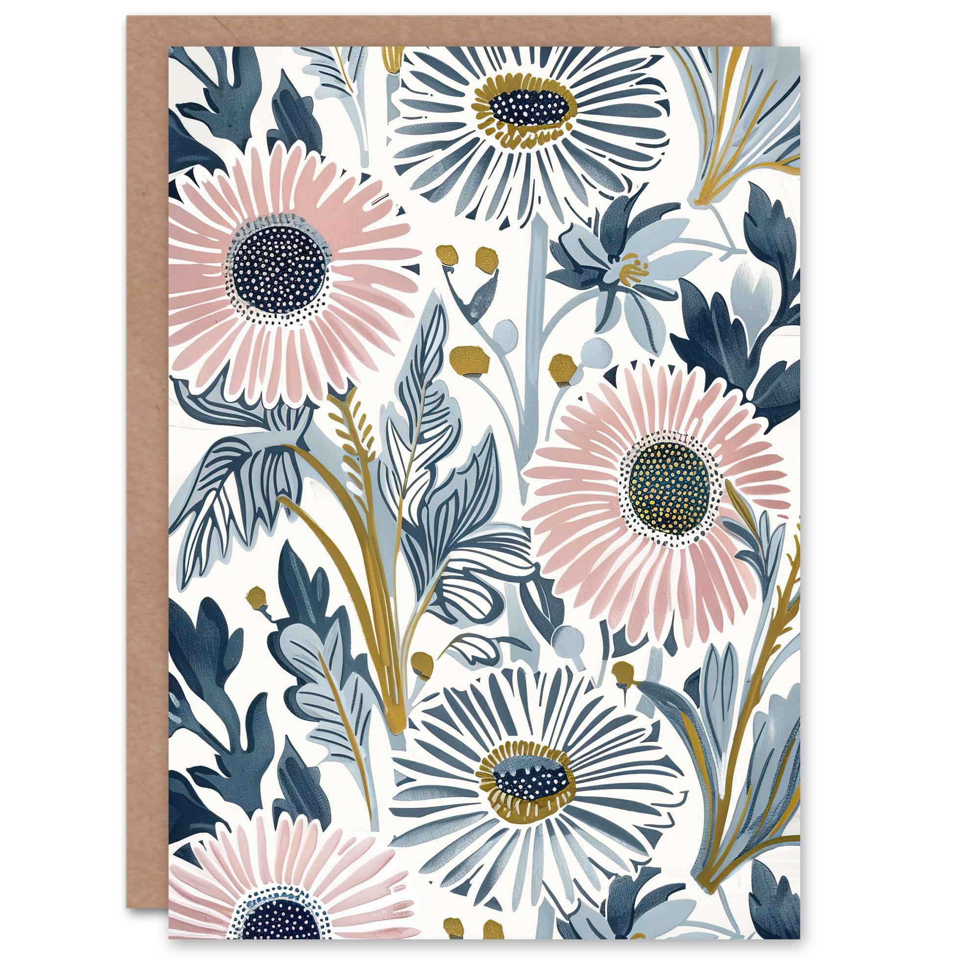 Artery8 Greeting Card Pink Blue Aster Wildflowers Bright Floral Design For Her Woman Birthday Card