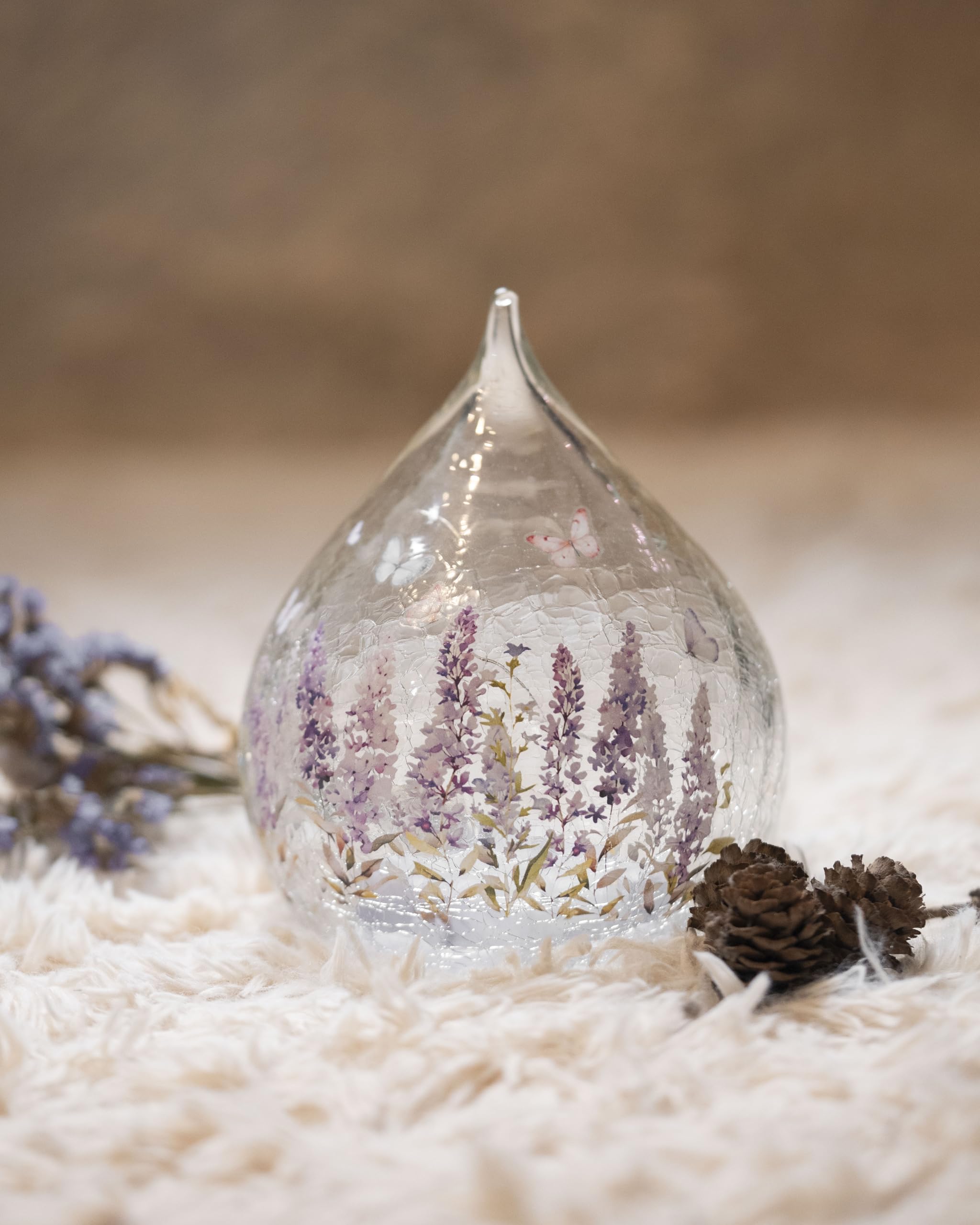 LIVIDUS Handblown Teardrop Glass LED Lamp – Lavender Meadows | Cracked Art Glass Night Light | Decorative Table Accent | Cozy Home, Café & Décor | Festive Gifting-image-26