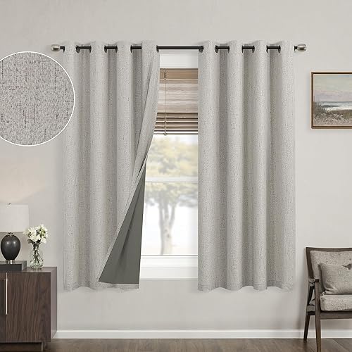 Miniatura 61 de Cortinas opacas de lino blanco de 84 pulgadas de largo, juego de 2 paneles, cortinas opacas con aislamiento térmico que oscurecen la habitación con