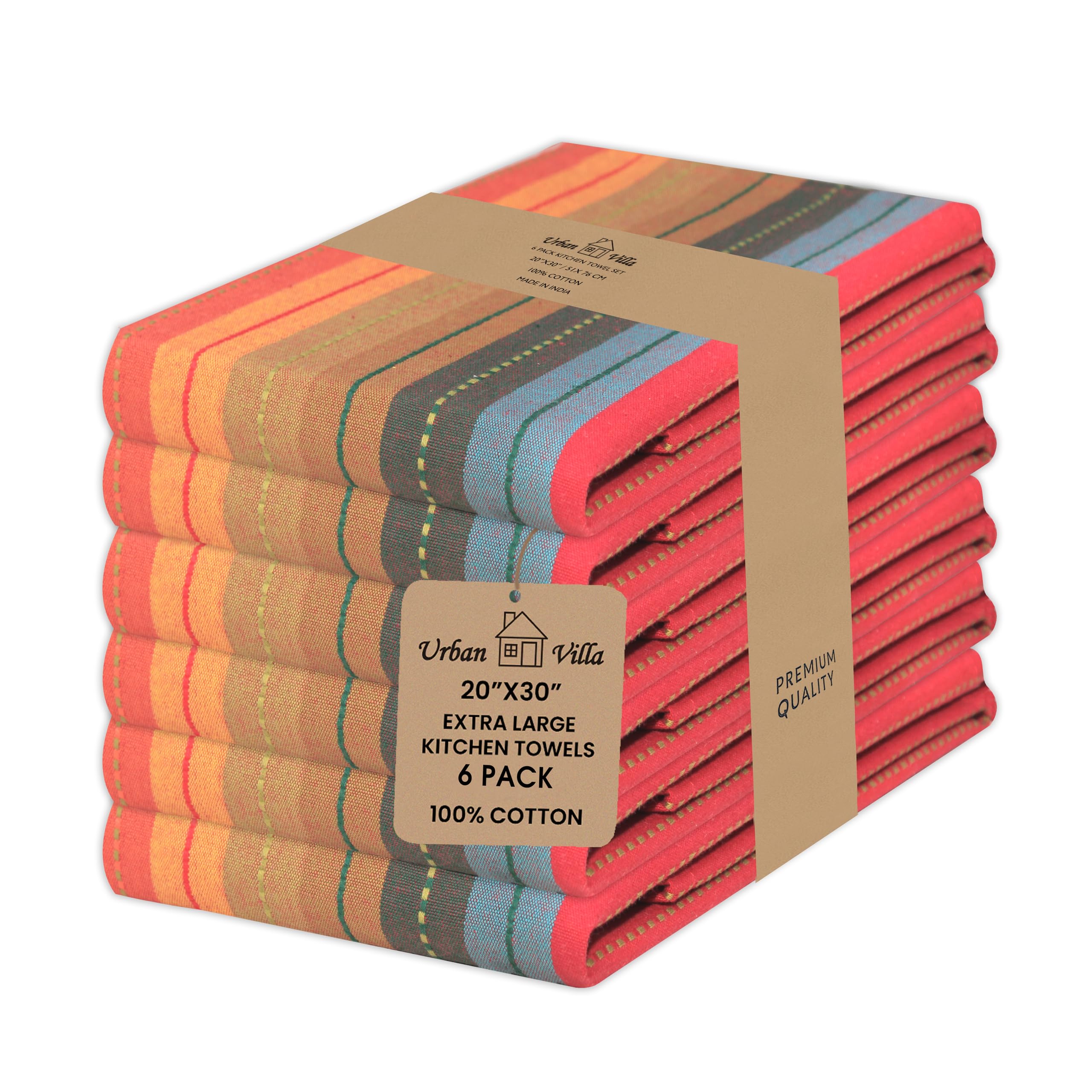 - Kitchen Towels 100% Cotton Dish Towels for Kitchen (Set of 6) 20"x30" Highly Absorbent Kitchen Linen Set with Hanging Loop Dish Cloths Perfect for Drying Dishes Cleaning Towels - Red Multi