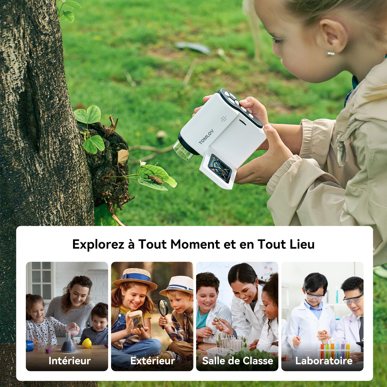 TOMLOV P20 Microscope Numérique Portable Enfants 1080P Écran LCD Pliable 2" 32 Go
