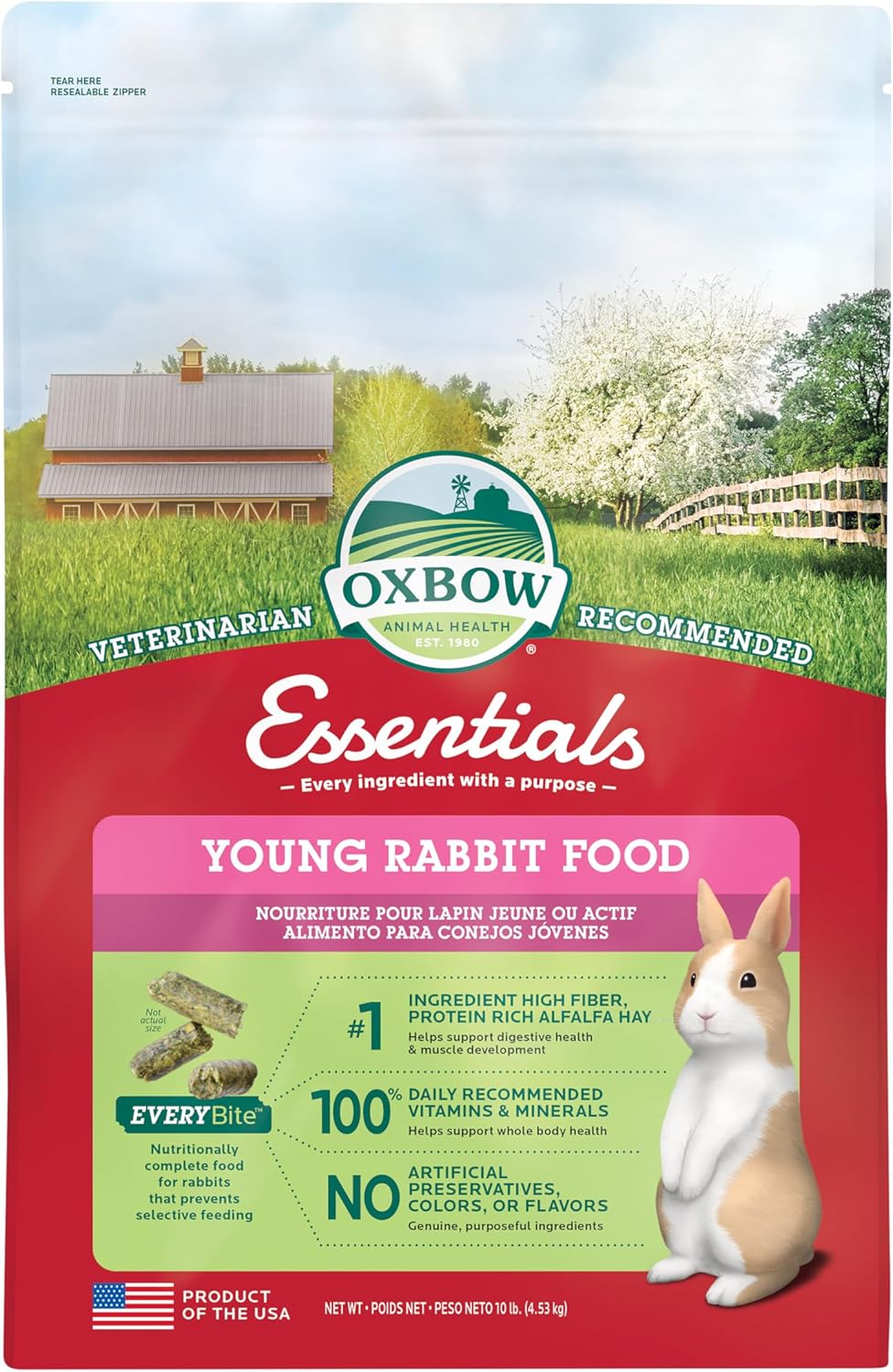 (Best by:JUN/30/2027) Oxbow Essentials Rabbit Food, Young Rabbit, Made with Oxbow Timothy, Pet Food Pellets for Bunnies, Small Animal Pet Products, Made in USA, High Fiber Bunny Supplies, 10 lb. bag Young 10 Pound (Pack of 1)