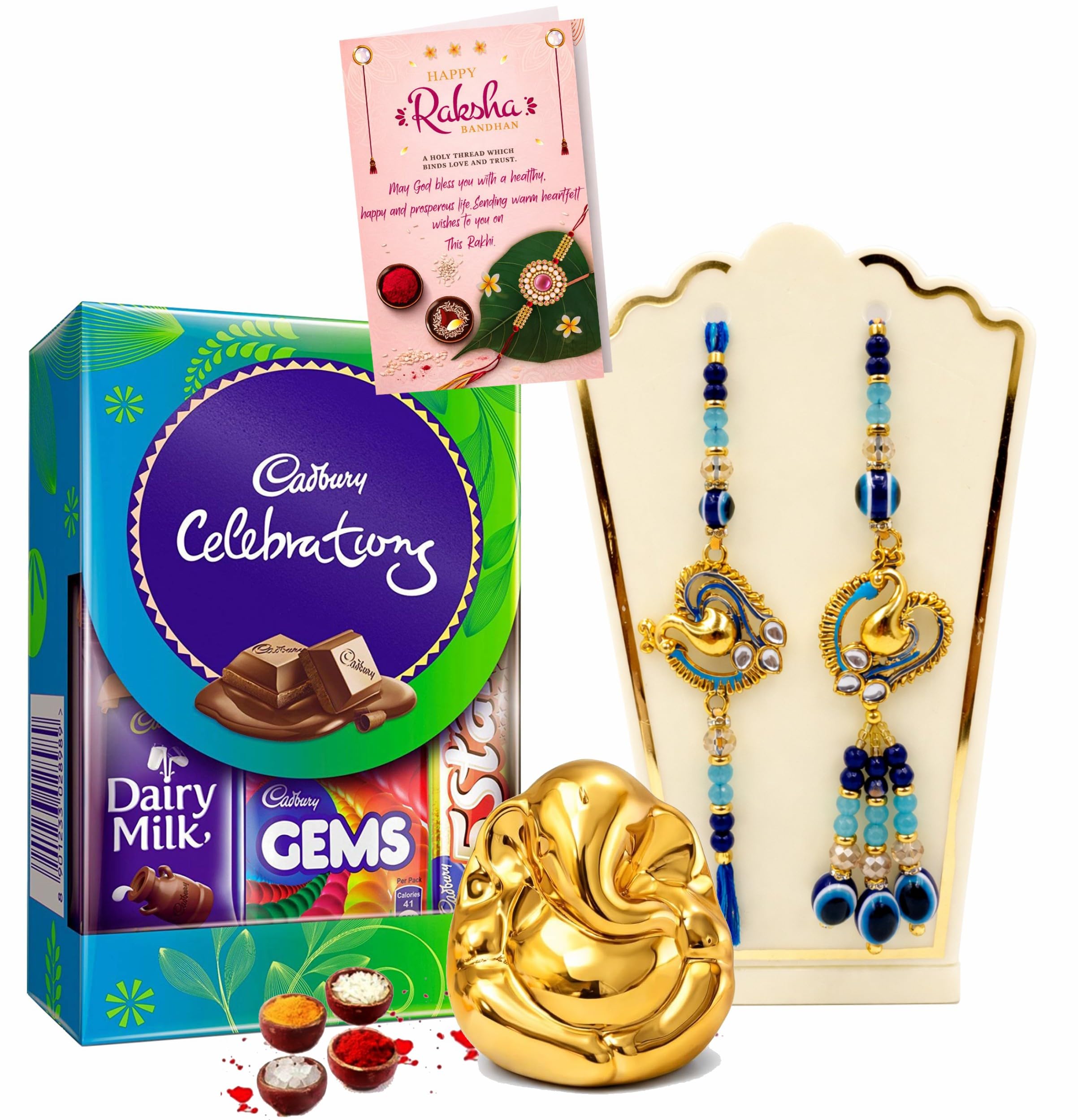 Rakhi for Brother and Bhabhi Gift Hamper-Lumba Rakhi n Bhai Rakhi Combo with Chocolate Gift Box,Elegant Ganesh Ji Idol Gift-Super Sweet Rakhi Gift Set for Bhaiya Bhabhi-image-24